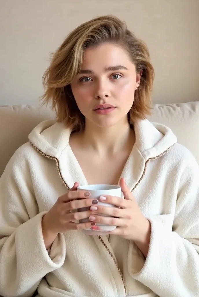Light blonde Swedish woman wearing a soft blue hoodie, drinking tea, ((low key photography)), ((dimmed lights)), ((best quality)), ((master piece)), ((detailed)), ((perfect face))