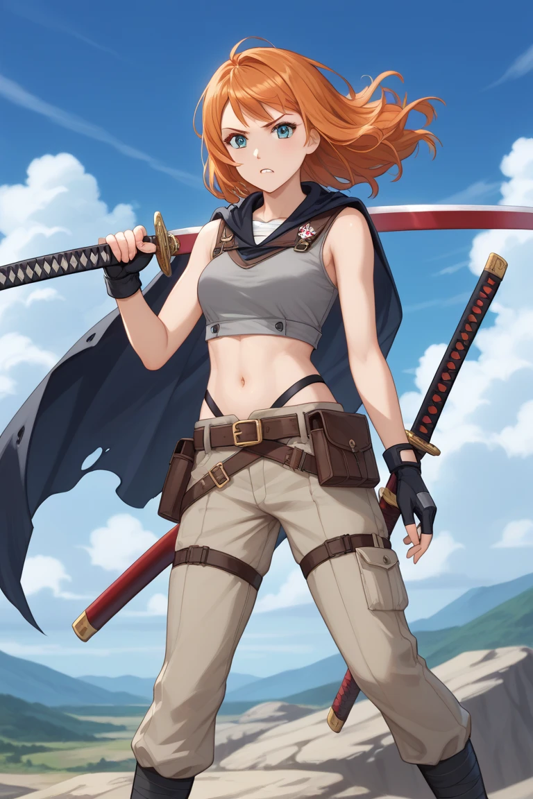 zelda, bikini, skirt, show underwear, cloak, sword in hand