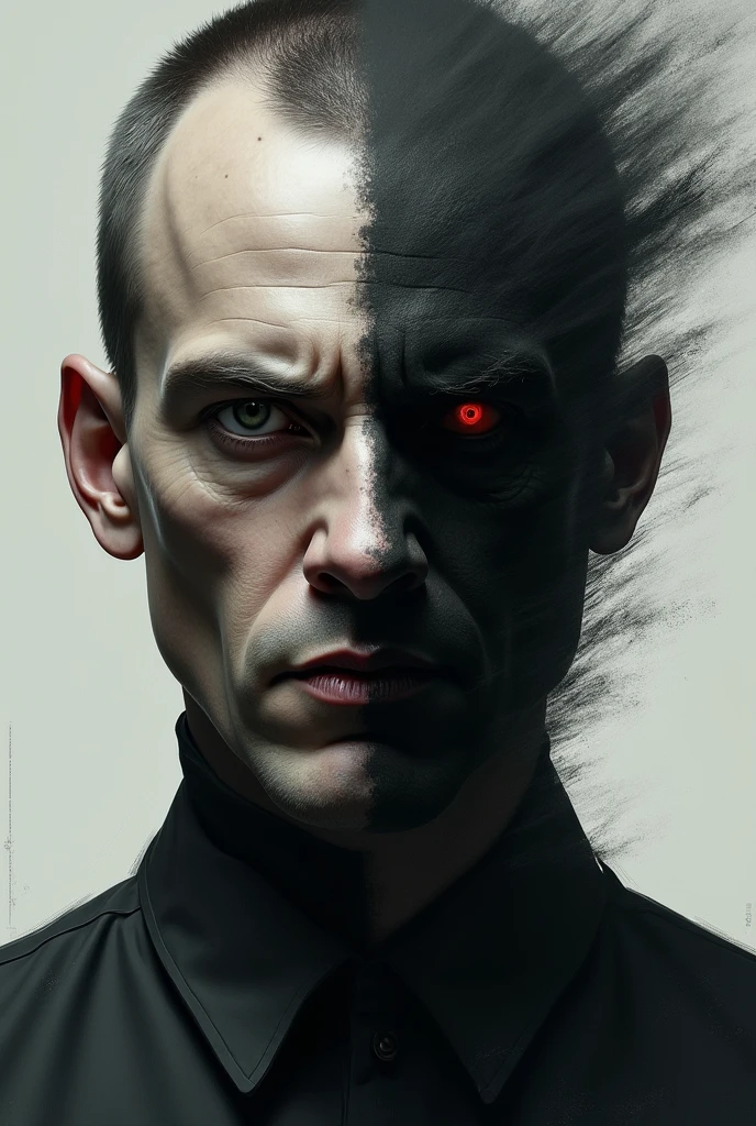 Create a male character with a look inspired by the Hellraiser franchise who wears a Petra-colored leather outfit with small red parts and that has small parts that vaguely resemble armor and that the outfit covers his entire face like a leather mask and that has spikes coming out of his face and shoulders using a mask 
