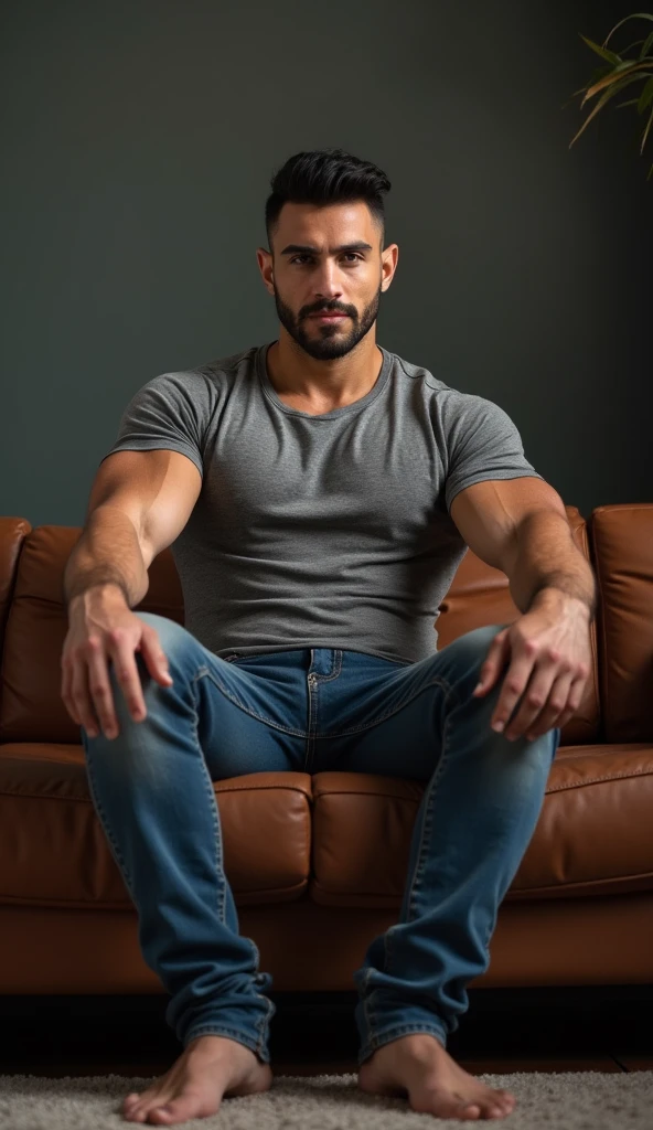 seated man, latino, with a penis of approximately 19cm