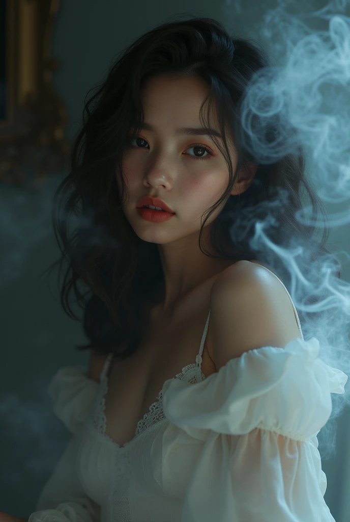 (Raw photo, 最high quality), (realistic, photo-realistic:1.3), very delicate and beautiful, wonderful, finely, masterpiece, Super detailed, High resolution,best illustrations, best shadow,Complex,Depth of the bounds written,
Chinese Taoist woman wearing white clothes (See through:1.4) 、cigaretteの精霊、taoist robe,double crossed legs,barefoot,off shoulder,bar shoulder,good single,(extremely Complex:1.2), (exquisitely detailed skin), cinematic light, perfect ???????, (Taoist monasteries:1.4),(Cool Color:1.4),(cigarette:1.4),
sharp focus, volumetric fog, 8k uh, Digital single-lens reflex camera, high quality,( film grain:1.4), Fujifilm XT3,