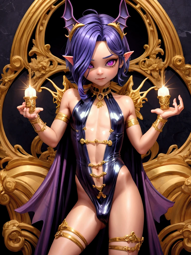 ((best quality)), ((masterpiece)), (very detailed), 4k, perfect face, legs spread open wide, visible panties, tiny breasts, very very long blue braid draped over shoulder, facing viewer, dressed in royal gown, sitting on tall throne, looking at viewer, seductive eyes, sexy, beautiful, dark outside, nighttime, temptation, green skin, pointy ears, ornate blue bikini top, horny, inside of stone throne room lit by candles, nsfw