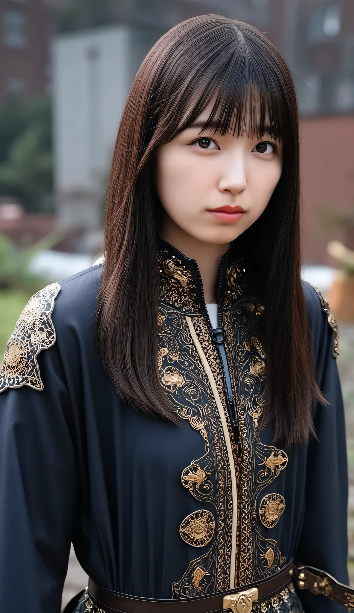 (( 1 girl)), woman, Masterpiece, top quality, top quality, cinematic lighting, ( Stereo lighting ), extremely detailed CG unity 8k wallpaper, Concentrated, 8k wallpaper, extremely detailed, super real, photorealistic , sharp concentration, is ridiculous, ( high resolution:1.2), ( high contrast), photos, detailed and complicated, instagram , portrait , very detailed, Natalia Fabia , ART STATION, concept art , smooth, sharp concentration, illustration , cinematic lighting, big breasts:1.3, ((( skinny, thin legs))), ( Japanese idol pose to close their legs), Black and Gold Heavy Armor 、Sword and Heavy Armor , concept art inspired by Hwang Shin , ART STATION contest winner , Fantasy Art on a Model Bus , Professional Photographing , Professional Photographing , Attractive Body Model , Warrior Concept Art , heavy Attractive Body Model , Dragon Knight, Warrior Concept Art , Heavy Armor , Art Station Contest Winner , Light Black Heavy Armor 、impressive features, Fantasy Heavy Armor , Raw Knitwear , octane render , super real, Carefully detailed on all sides Captured , epic scene, full body shot , Unreal Engine 5 .4, Photo shooting by a professional