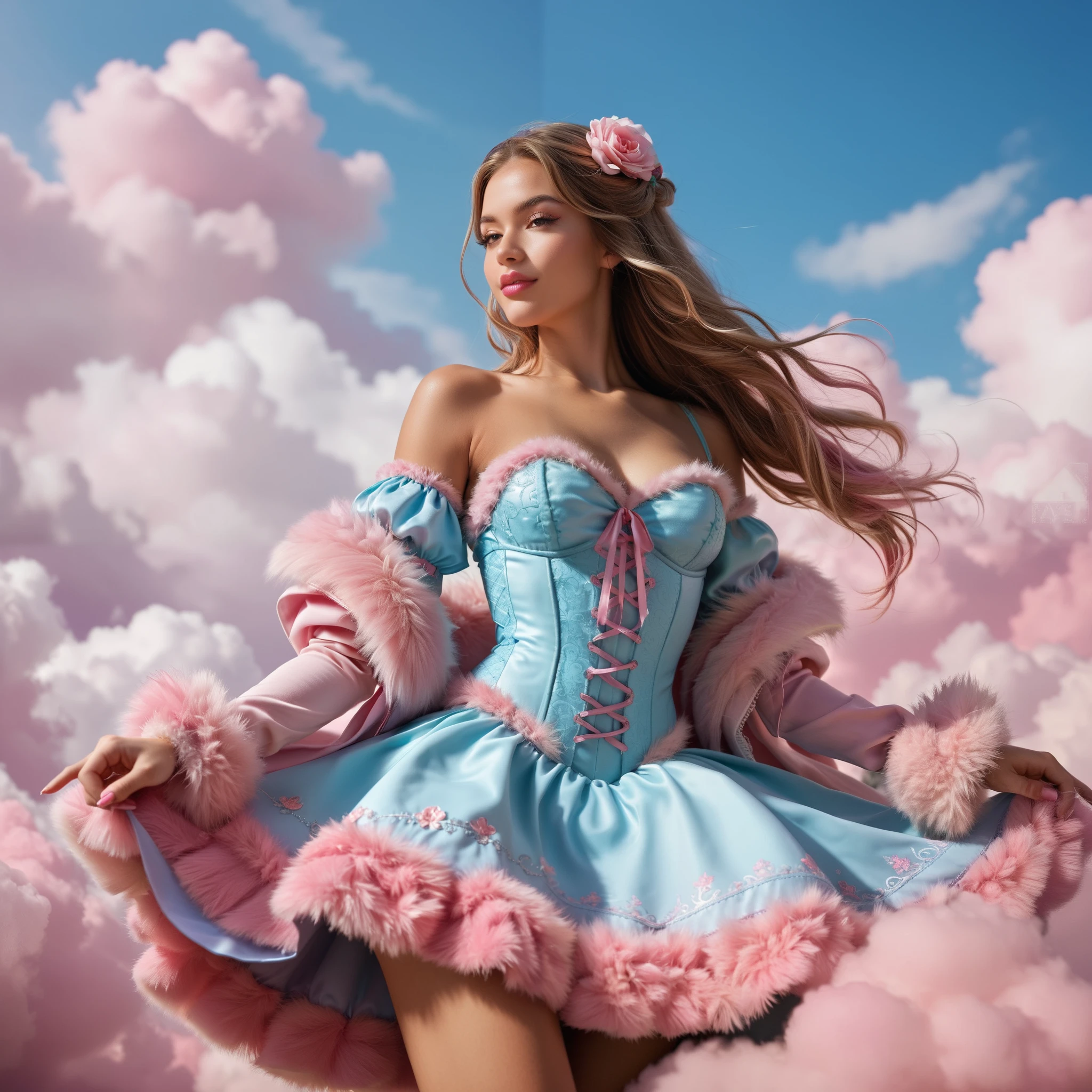 ((((((European girl, 19 years)))))), (((in a colorful, very long fluffy dress with many skirts on wide straps in a small pattern, lace gloves above the elbow))), (((((deep neckline))))), beautiful female figure, ((((full body shot from head to toe)))), very erotic pose, thin waist, high facial detail, Photorealistic, 8k, 16K, cinematic lighting, sexy angle, Beautiful bright eyes, lustful look, plump sexy lips, beautiful holiday hairstyle, Beautiful cosmetics, Jewelry, Sharp Focus, complex parts, bright colors, warm color palette, super detailed photography, soft light, high-fashion, Glamour,