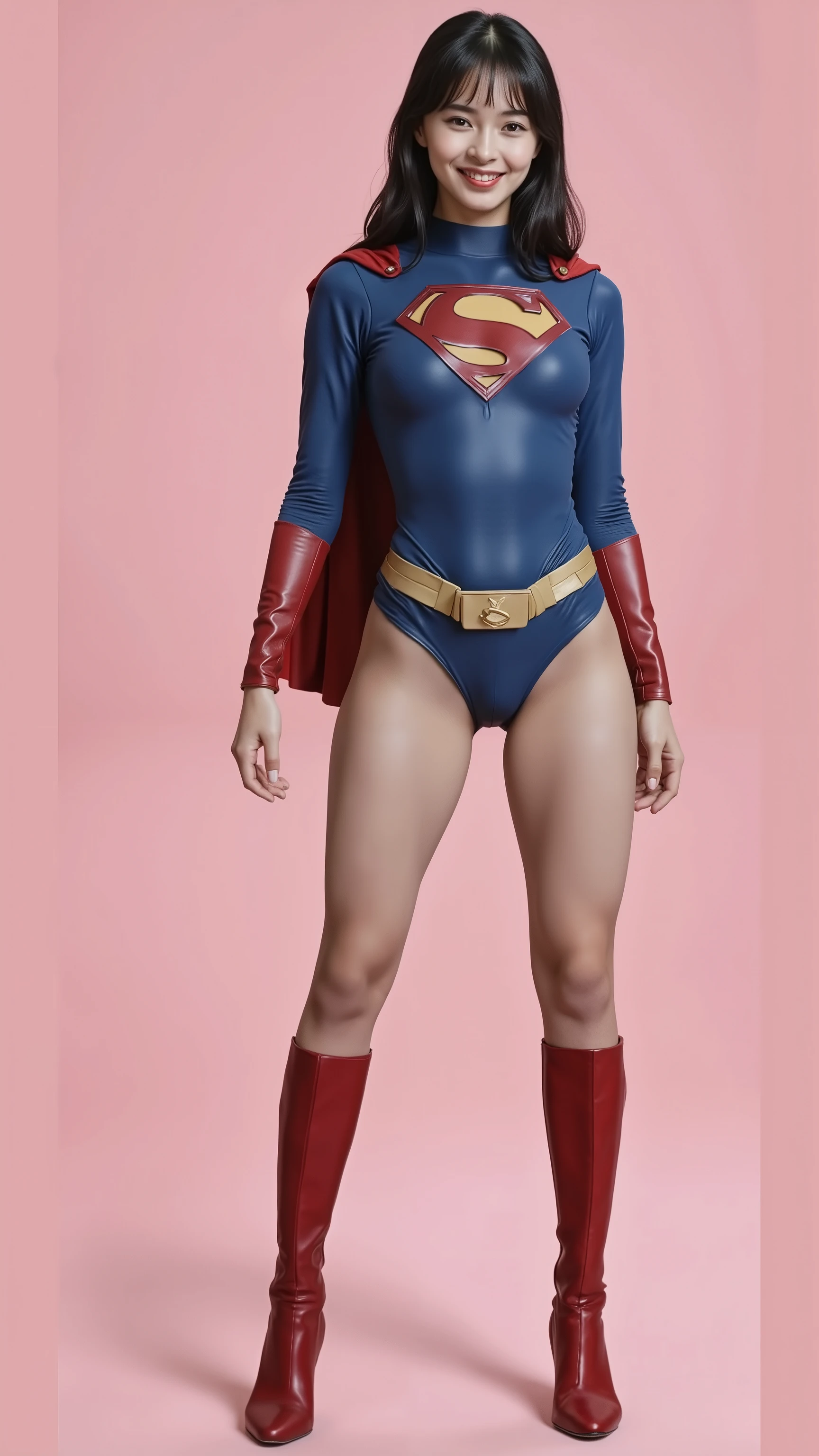 background 、((( express beautiful legs with black tights .)))、((( Legally express the beauty of your smile )))、(((( Make the most of your own original images )))、((( Supergirl Costume )))、((( Supergirl Costume )))、((( beautiful hair)))、(((A smile and a wink )))、((( wear black tights ....、Wear red boots)))、(( top quality、8k))、(( top quality、8k、 Masterpiece:1.3))、(((Save the background )))、 Strong concentration:1.2、 A beautiful woman with a perfect figure in a traditional Japanese room sitting on tatami mat :1.4、 slim abs :1.2、 wet body:1.5、 high-resolution face and skin textures 、8k