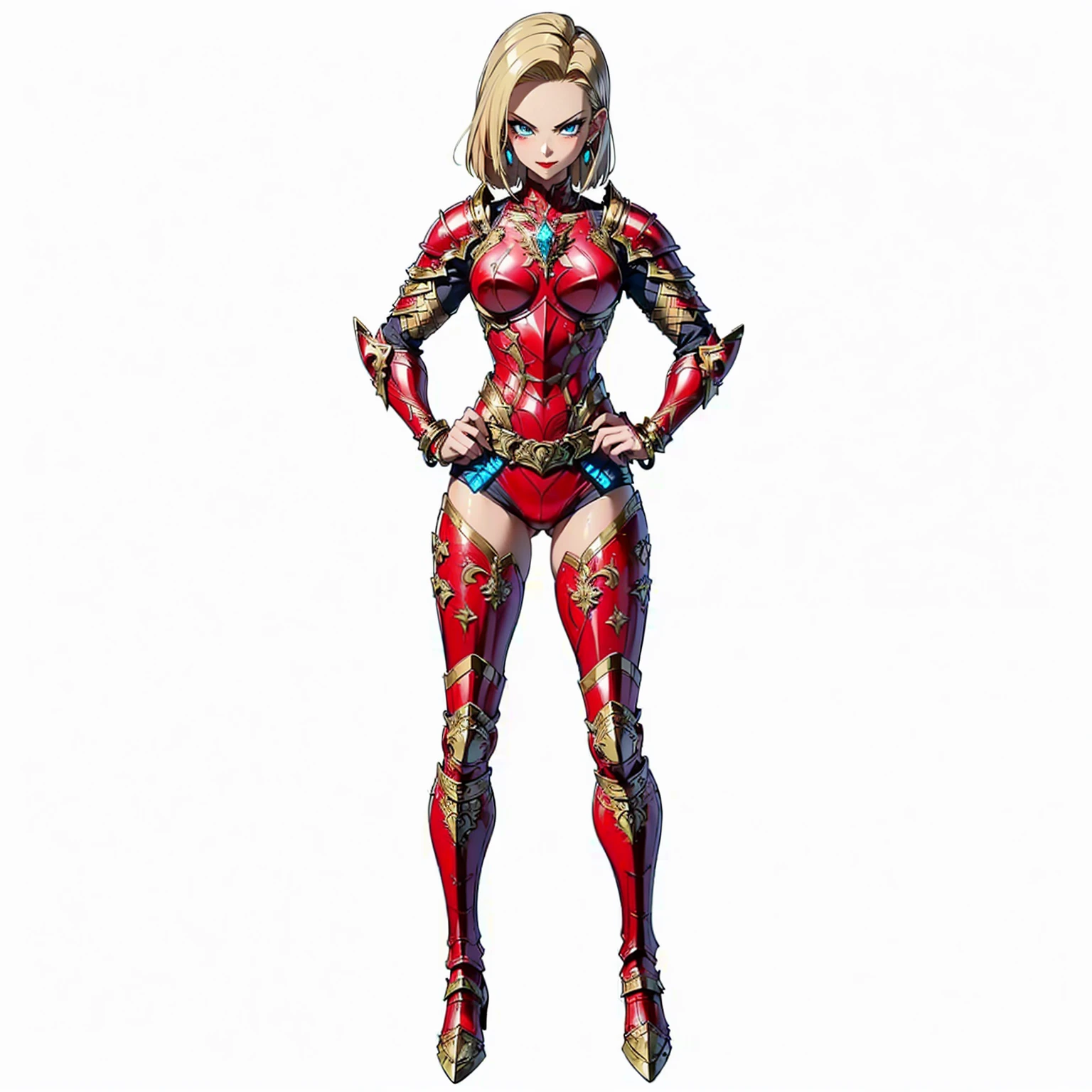 ((masterpiece)), ((best quality)), ((high res)), (dynamic villain pose), (solo, solo focus), standing, italian, (blonde hair, brown eyes), ((beautiful detailed eyes)), (a woman in a yellow and red costume and red cape), (leotard, bare legs), (roman helmet with futuristic visor, matching armored boots), (perfect hands, perfect anatomy), full body costume design. Solo, Solo focus, Simple background, Multiple Views, Character Sheet Full-Length.
