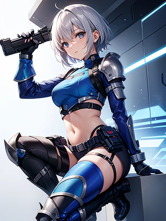 masterpiece, best quality, valkyrie (apex legends), cowboy shot, 1girl, solo, toned, blue sky, cloud, lingerie, thigh strap, black bra, black panties, black thighhighs, floating,