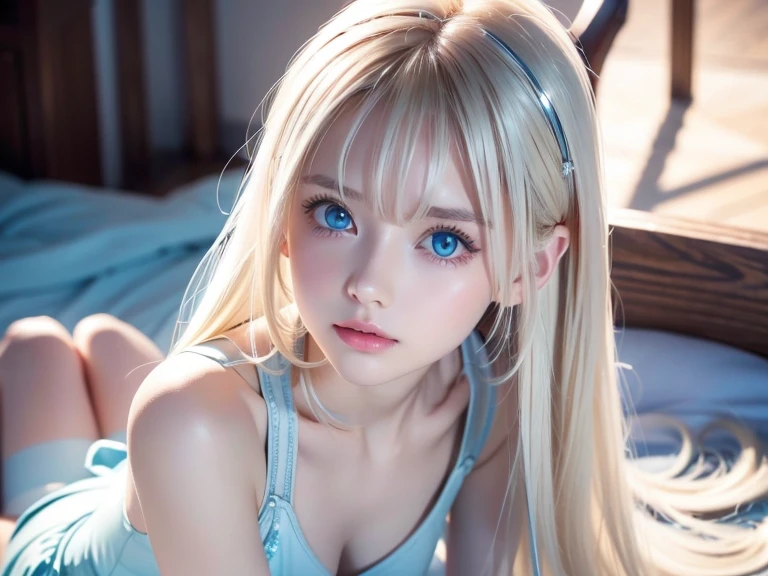 ((Highest quality)), ((masterpiece)), (detailed), Light-colored hair、The most beautiful girl in the world、Big eyes、Highly detailed facial expressions、((girl with dick:1.4))、(Grasp your erect penis between your legs:1.3)、Latex bodysuit, shoot from above,、Nipples under clothes、puffy nipples, Blushed:1.1, Watery eyes、