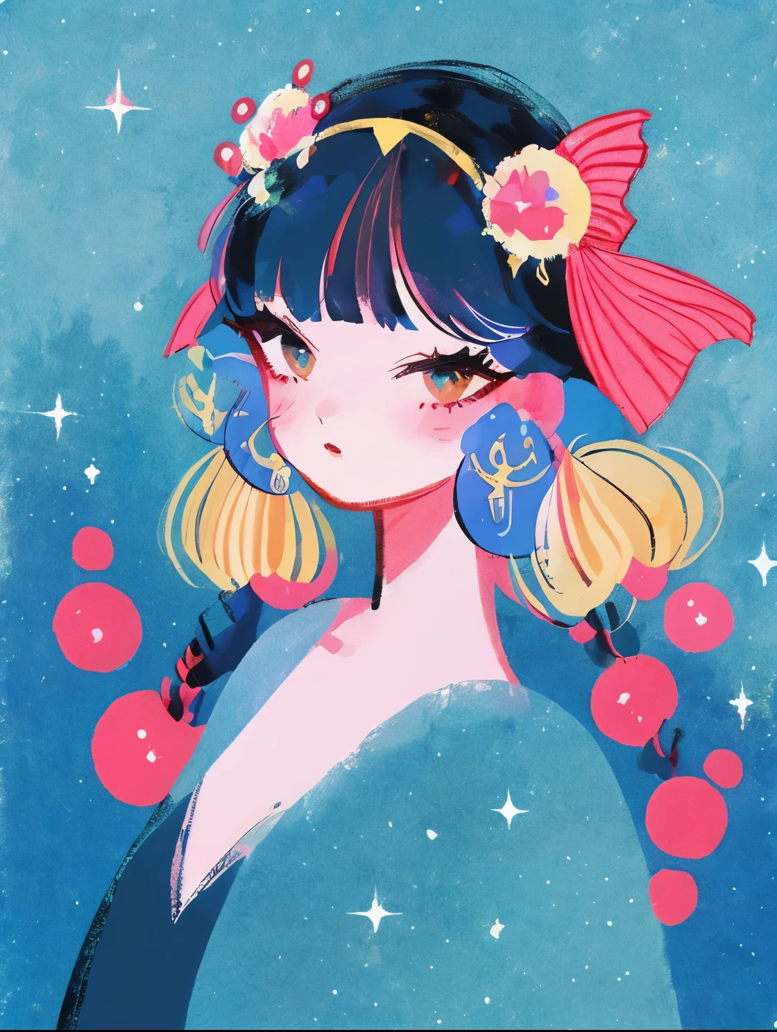 Illustration portrait of ((a mermaid fae )), mermaid headpiece, sea, glitter, sparkling, juxtapositions extraordinary, sea background, thick brush strokes