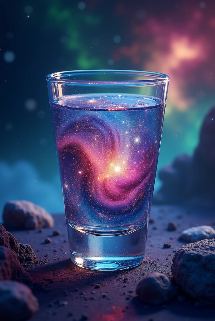 (drinking glass), cup,(glass),no humans, reflection,starry sky, scenery, cloud, , sparkle, <lora:scenery-000016:0.8>