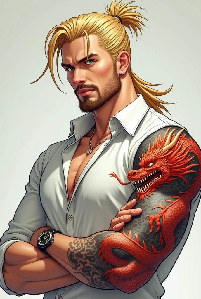 A light tanned muscular muscular blonde man, wearing white jockstrap, holding black snake on his shoulders, nature night background, bright lights, realistic, realism