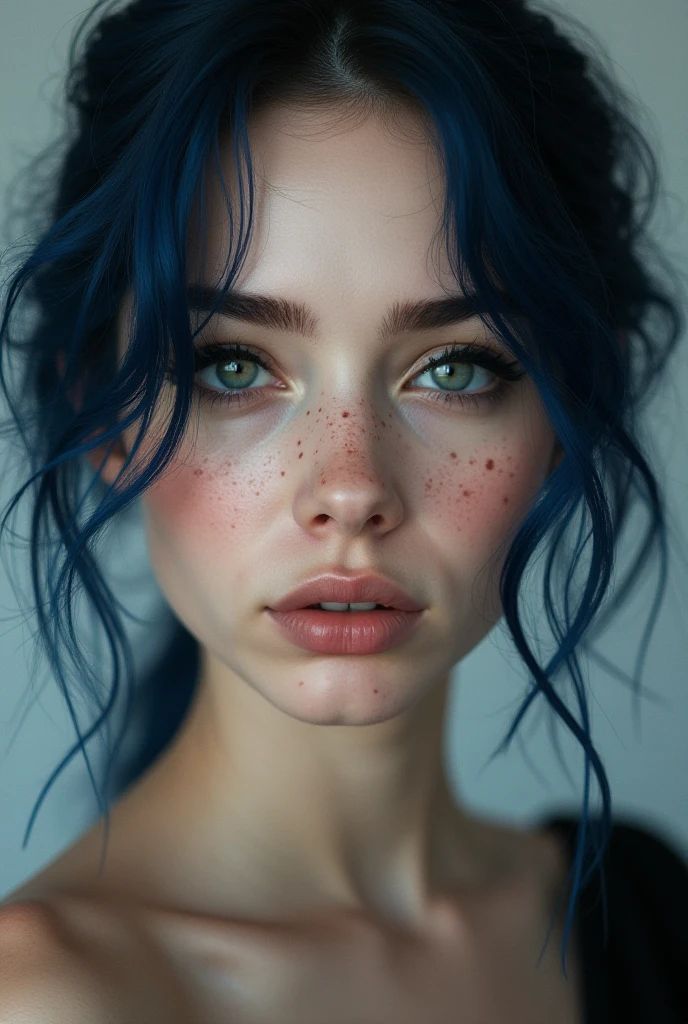 elegant, detailed fashion model runway walk, (confident runway strut), ((glamorous catwalk backdrop)), ((freckles)), (((blue hair))) (feminine), ((alluring facial expression)), ((exquisitely detailed facial features)), ((perfect eyes)), extremely detailed painting, intricate, painterly brush strokes, ((Bastien Lecouffe-Deharme art style)), 8k wallpaper, nikon, trending on Artstation, trending on CGSociety, midjourney art, (sensual), ((child))