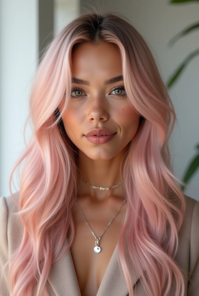 Long wavy pale pink hair