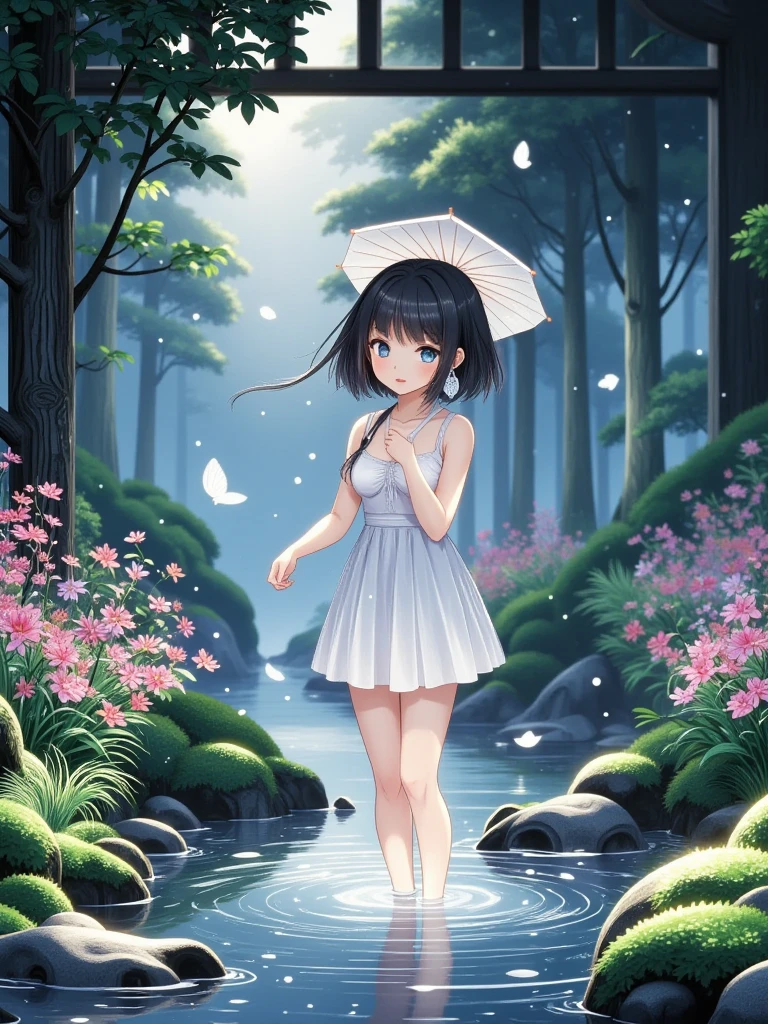 Little People Series, Yuki Osanai, Bob、Shortcuts, cropped black hair, bangs, Slanted Eyes、(Red gradient eyes:1.2), Expressionless、((Red cheeks))、Young、Short、(Trembling)、((Small breasts))、(avenger、murderer)、Holding a kitchen knife、Bathing in blood、Blood-soaked clothes、Dripping blood、(No underwear)、
break , Front opening、 Summer clothes, See-through clothing、Pink nightgown,Park Date、Night Sky、Starry Sky、
break、Walking in the park、beckoning、Raise your arms、Wide-open negligee、Hair fluttering violently in the wind、
masterpiece, Highest quality, High resolution, unity 8k wallpaper, (Beautiful attention to detail:1.6), Highly detailed face, Perfect lighting, Highly detailed CG, (Perfect hands, Perfect Anatomy),Full body portrait、