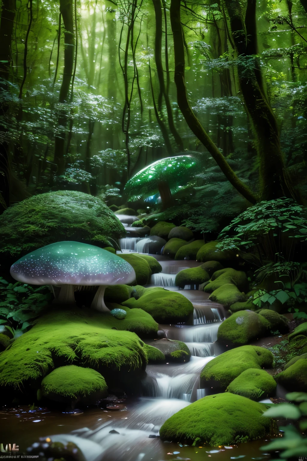 a whimsical forest, mystical forest, fantasy forest, lush green foliage, magical atmosphere, ethereal lighting, mystical creatures, floating orbs, glowing mushrooms, vibrant colors, fairy tale, dreamlike, soft focus, (best quality,4k,8k,highres,masterpiece:1.2),ultra-detailed,(realistic,photorealistic,photo-realistic:1.37),digital painting, concept art