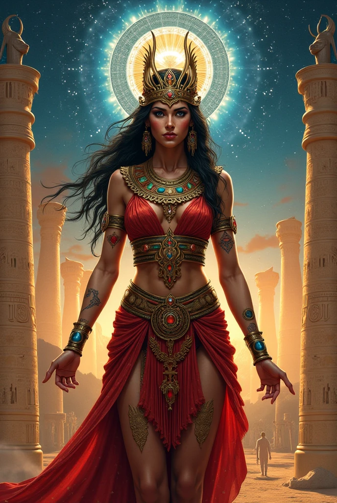 uma mulher bela , com um vestido vermelho, deusa antiga. Detalhes extremamente altos, Um retrato impressionante de uma deusa, Mitologia da Deusa do Amor, ishtar, deusa Amor, arte da deusa, tiro extremamente detalhado da deusa, Retrato da Deusa, deusa feminina do amor, Retrato de uma bela deusa, Deusa do batalha