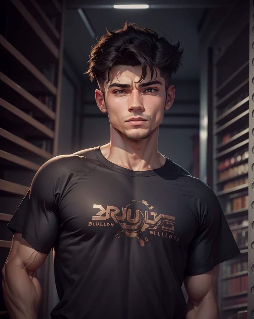 anime style, man character in loose shorts covering his knees, strong, masculine, rock t-shirt, serrated fists, short hair, looking down, photo from the bottom up, ultra real, ultra detailed, 4k, --auto --s2