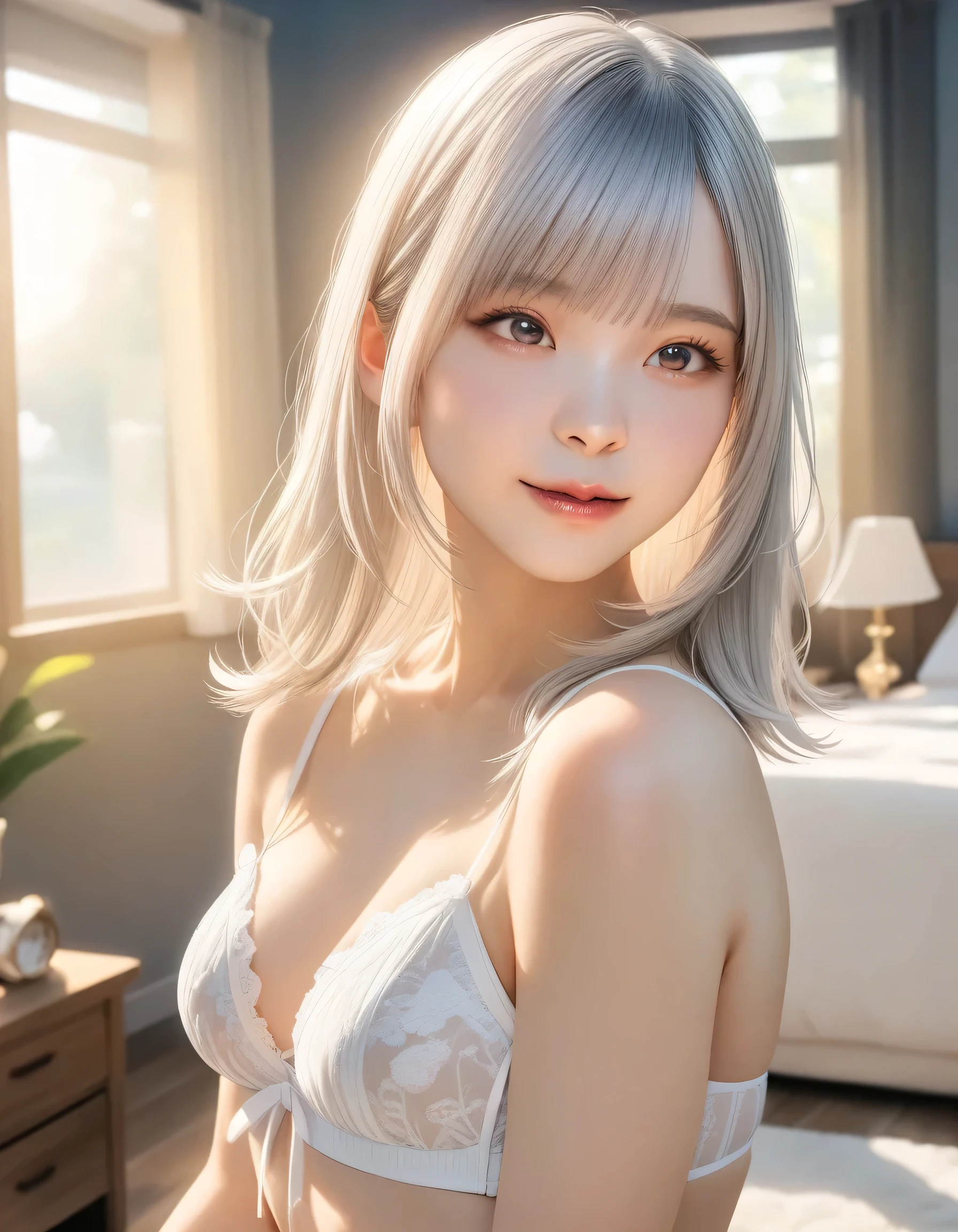best quality, very aesthetic, absurdres, 16k, super detail, 1girl, FINAL FANTASY XII, Ashe, lingerie, bedroom, morning sunshine, upper body