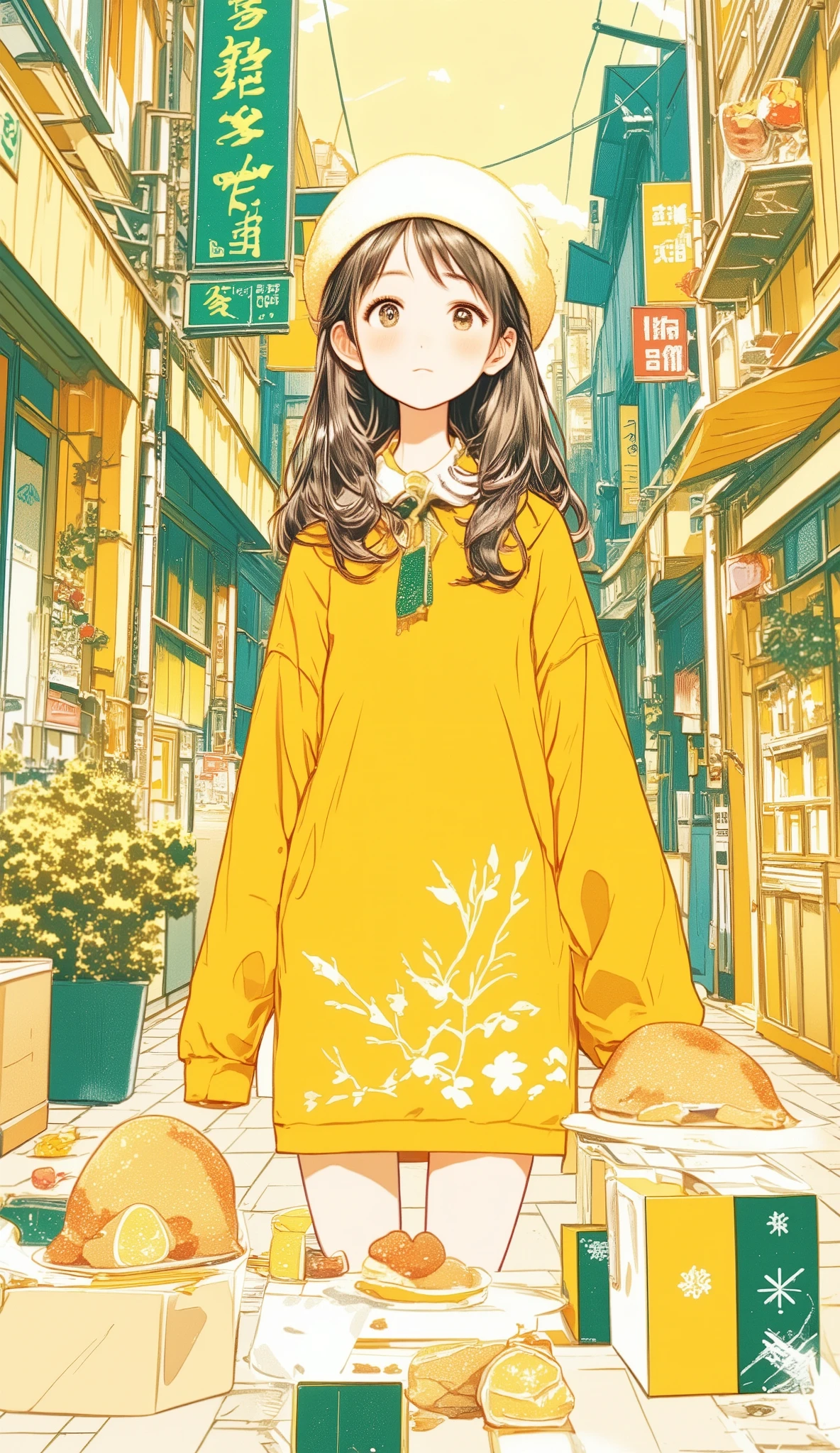 chrome yellow illustrations , Flat Street , cake decoration, Roast turkey, Girl on her way home from school, yellow-green illustrations , End of the year, English muffins , Christmas Eve , Girl, Merry Christmas , mimosa illustrations , To you, illustrations with canary yellow as the main color,, Busy Cities , beautiful woman, Santa Claus, cream yellow illustrations