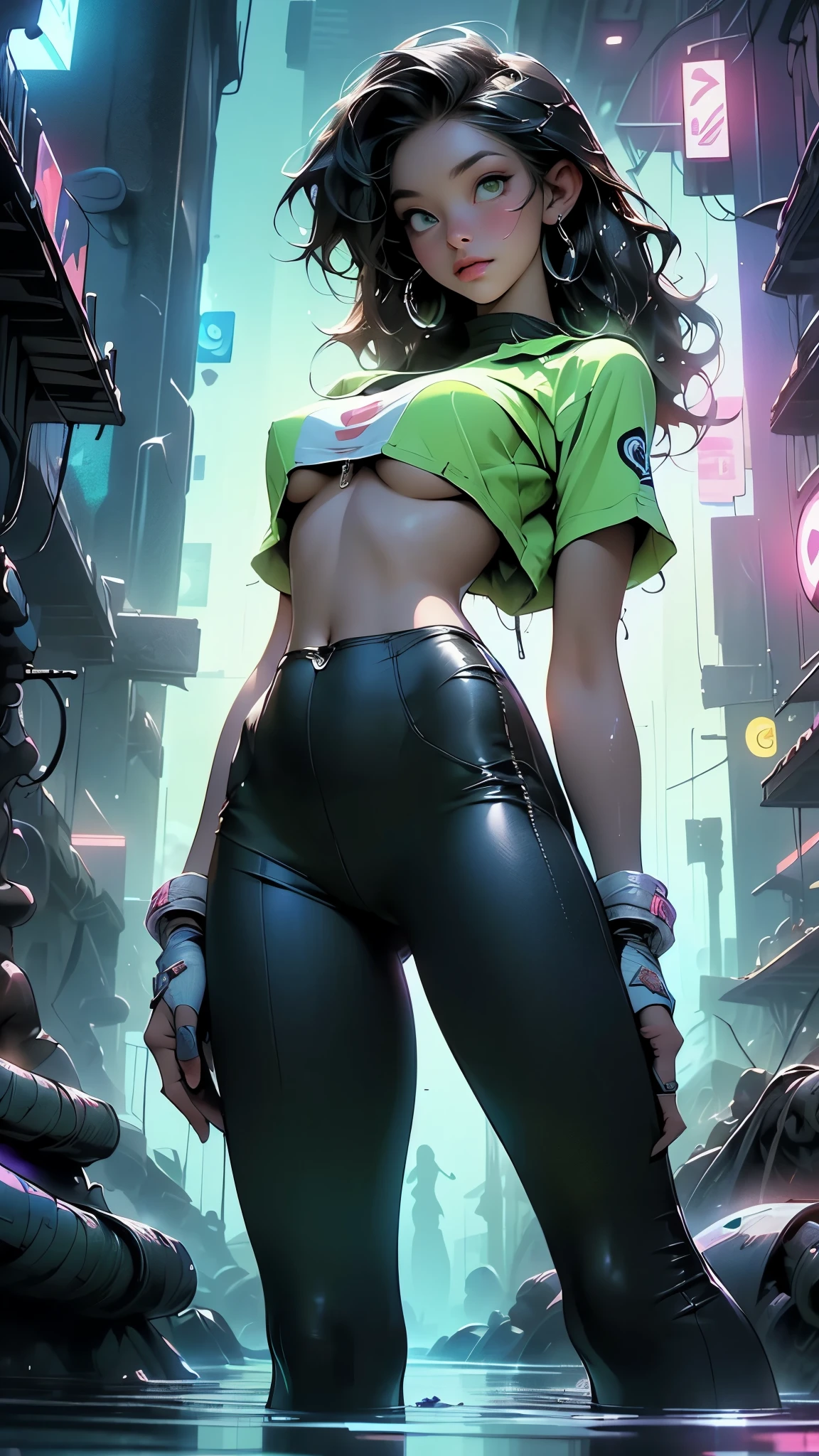 Ultra-realistic 8K CG，Flawless face，flawless perfection，，full bodyesbian，tightsuit，latex body suit，Standing on the ground，poster for，huge tit，Huge breasts，A sagging breast，long leges，Slim，being thin，tightsuit，