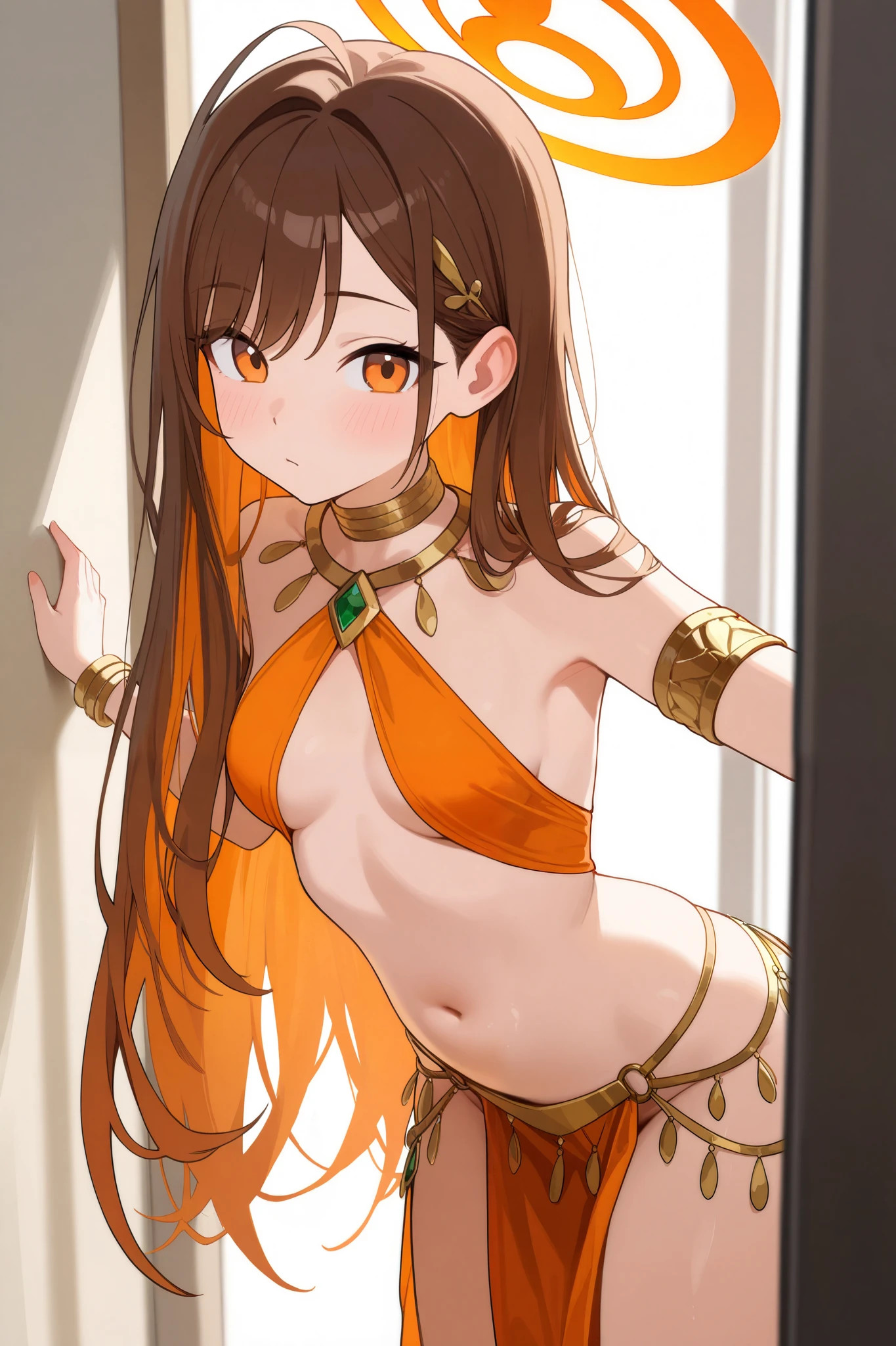 (nsfw:1.2), masterpiece, best quality, highres, silencesuzuka, green eyes, (horse girl, horse ears), horse tail, kogal gyaru, jewelry, hair ornament, bracelet, (flat chest), nipple, pussy, dark skin, (ahegao, rolling eyes), hands on waist