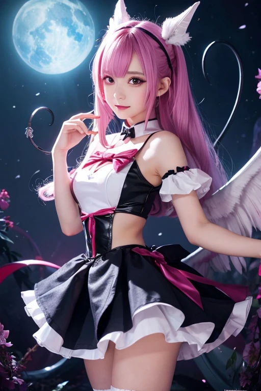 {{{masterpiece}}}, {{{hyper detailed}}}, {{{best quality}}}, {{dreamlike}}, {{{hyper detailed}}}, {{{an extremely detailed and delicate}}}, {{1000k}}, {8k cg wallpaper}, {{{extremely detailed}}}, {{extremely detailed CG}}, {extremely detailed CG unity 8k wallpaper}, {ultra-HD}, {{{{realism}}}}, {{semi-realism}}, {{illustration}}, {stunning art}, {{lineart}}, {{beautiful illustration}}, {beautiful detail}, {{ultra-detailed}}, {light-shadow_symmetry:1.5}, {perfect shading}, {perfect rendering}, {dynamic angle}, {dynamic pose}, {{focus on scenery}}, {photorealistic:1.2}, {{{{realism}}}}, {{sharp-focus}},
(((1girl))), (((solo))), (((21 years old))), (((magical girl))), ((((implied transformation)))), (((flying in the night sky))), (((motion lines))), ((((transparent microskirt)))),
(((pastel pink magical girl outfit with ribbons and gems))), (((garter straps embroidered with sparkling beads))), (((pastel pink push-up corset with delicate lace trim))), (((visible panties))),