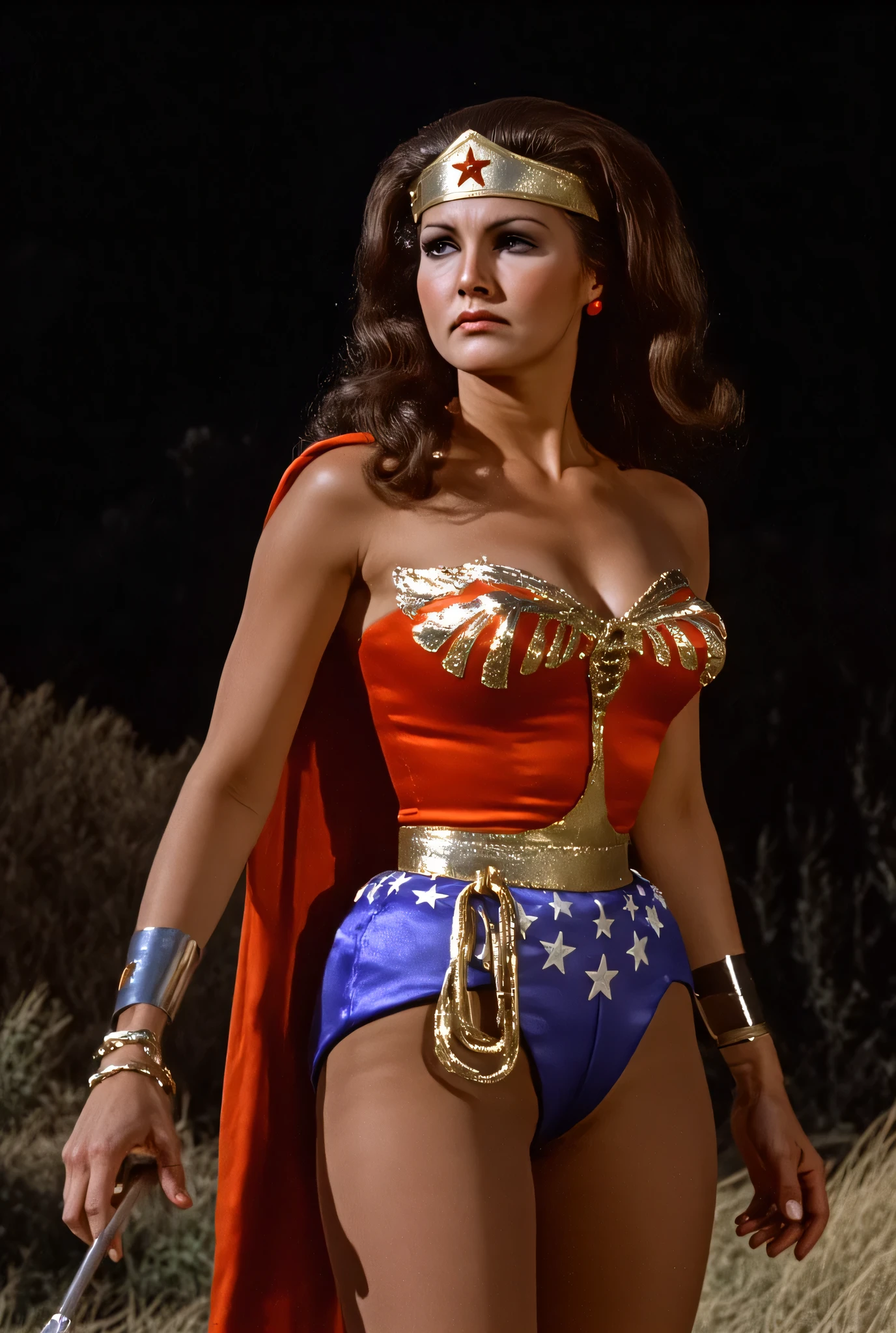 Wonder Woman, Linda Carter stands, Hands tied with rope,
