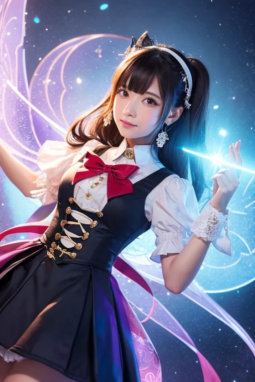 magic mix real、(Live shooting:1.2)、(photorealistic)、(Beautiful Detail Beauty Japan Idol Costume)、droopy eyes(light brown eyes smiling expression、very detailedな目と顔、(美しい詳細なdroopy eyes)、huge file size、Super detailed、High resolution、very detailed、highest quality、masterpiece、((Nogizaka46's stage costume:1.3))、very detailed、 8k wallpaper、((大きな胸の谷間が見えるNogizaka46's stage costume))、fine details、light on the face、movie lighting、20 year old girl、(Music Festival Stage Background))、((huge ))、delicate body shape、とてもsmall ass、Very thin constriction:1,3((,Close-up shot of butt lift、Open your legs wide、small ass:1.3、Small pelvis、View VIO、((Upskirt:1.3))、Shooting peeking inside the skirt、Low - Angle、Camera work looking up、((Sing and dance with a microphone:1.3))、 white panties、short skirt、