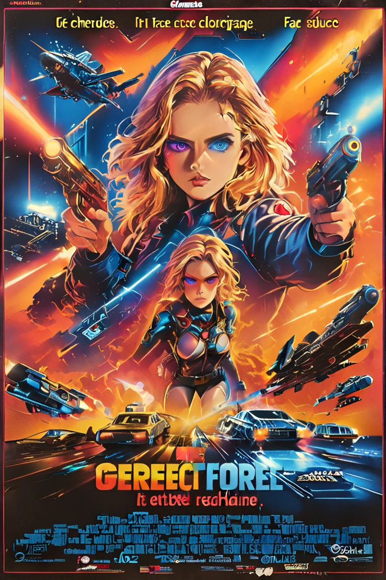 Terminator movie poster woman, explosions, guns, cars, planes