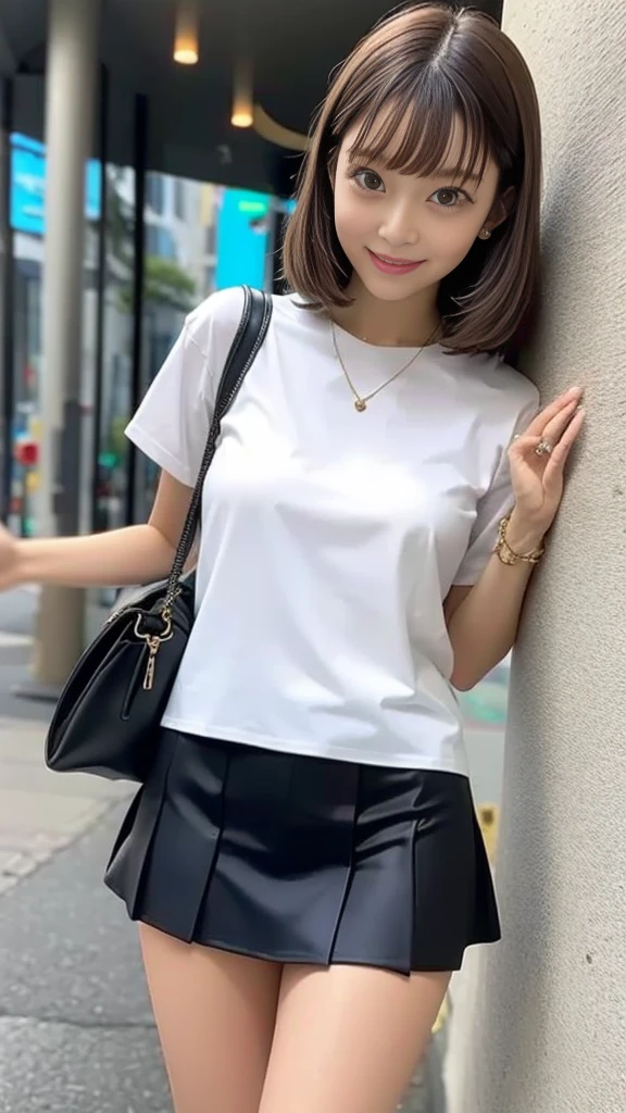 White tight shirt、mini skirt、I can see your pants、bed、Embarrassed face、Short sleeve、Short hair with bangs