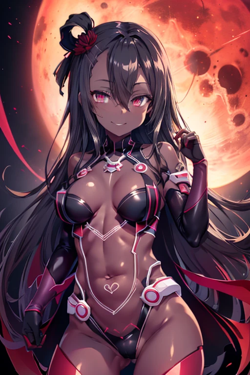 Half orange and half black hair, hair bobbles, longeyelashes, deep eyes, circle eyes, red and purple eyes, fox ears, devil smile, devil eyes, tsundere ear blush, fang, RPG style, manga style , full body, short clothes, transparent panties, hidden, short body, slim body, athletic body, washboard abs, strong body, crying, angry, Surrealism, drop shadow, anaglyph, stereogram, tachi-e, pov, atmospheric perspective, anime style, Surrealism, 8k, super detail, ccurate, best quality, best quality, best quality, textured skin, super detail