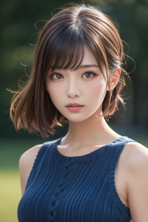 Ultra-high resolution, Superior Quality, Highest quality, Very detailed, Realistic, 8k, RAW Photos, Highest quality, masterpiece, Attractive girl, Awesome girl, Brown Hair, Shoulder-length layers, Asymmetrical bangs, K-POPアイドル, Sophisticated, stylish, White camisole, Black hibuya Ward, Short Hair