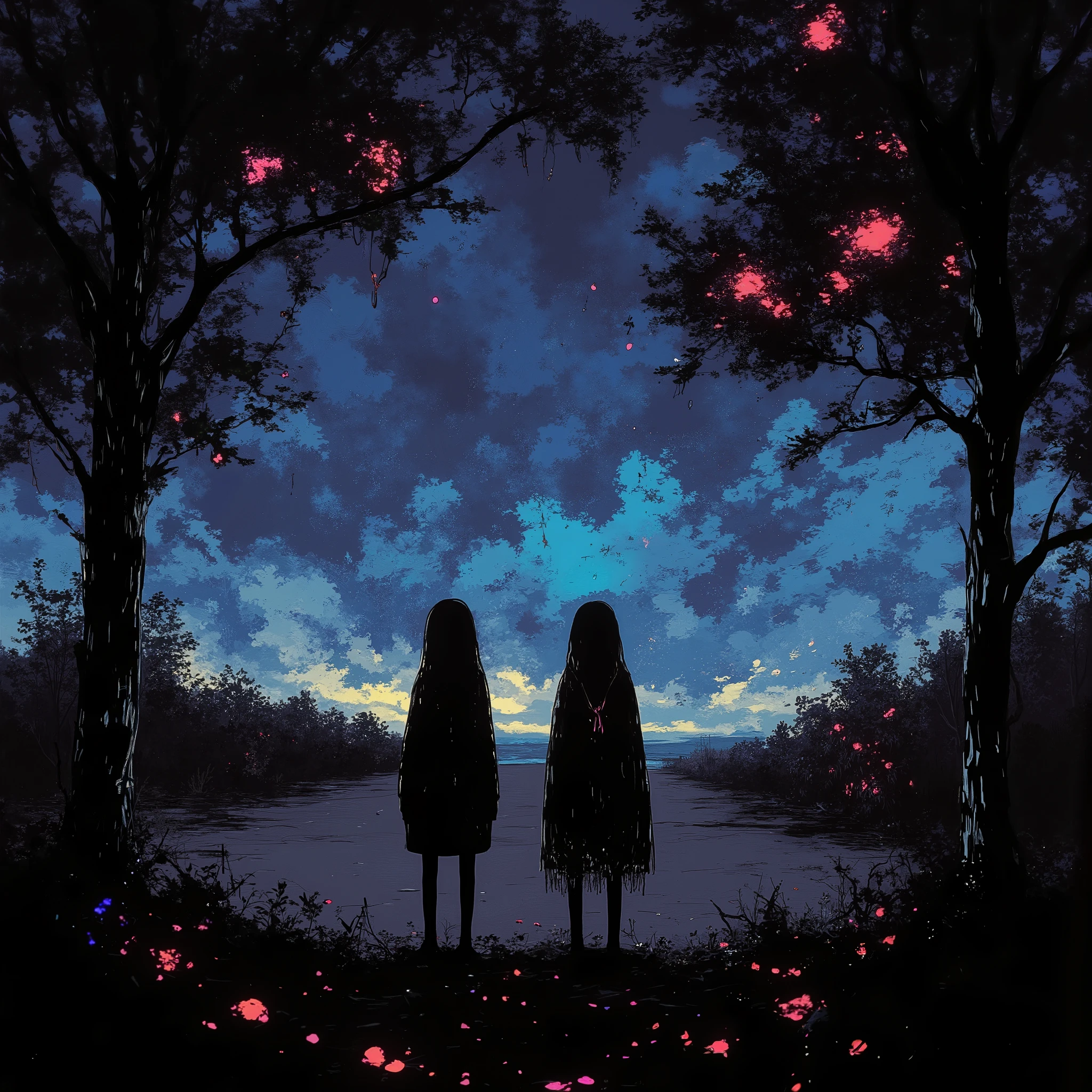   manga style digital illustration:1.5, broken sky  ,  Dramatic sky ,   Apocalyptic sky   ,  Конец lightа , Dark Clouds,  dramatic lighting,    creepy atmosphere   ,  movie, Dull color , sullen,  Dark, atmosphere ,  Complex cloud shapes  ,   textured clouds   , light,    volumetric lighting  ,   realistic, photo  realistic,  very detailed , 8 k,  masterpiece,  one girl standing in line alone 