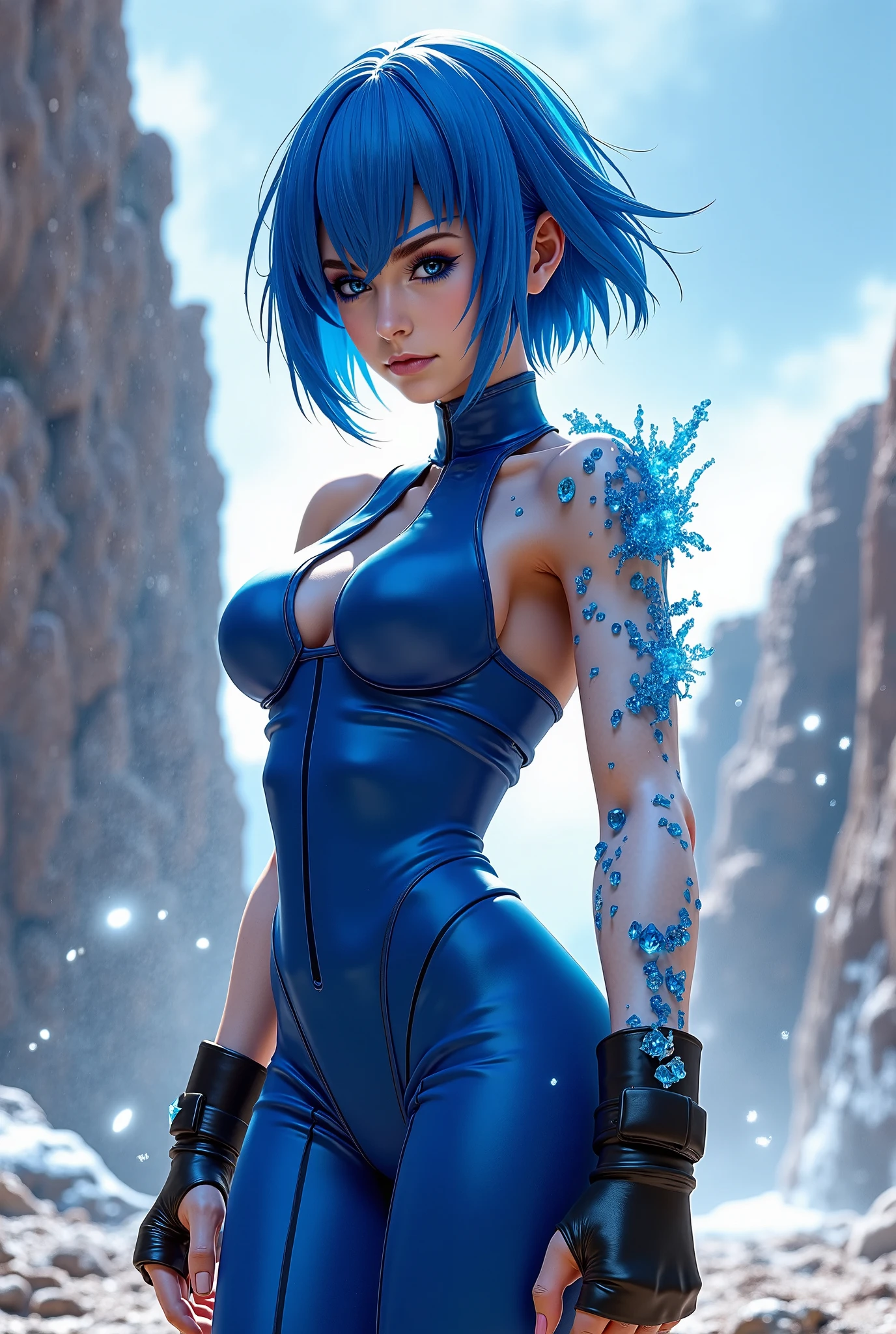 ultra-detailed, Explicit, Beautiful body, Beautiful Nose, Beautiful character design, perfect eyes, perfect face, ultra highres, 4K, beautiful legs, perfect legs, Nice hands, Perfect hand, Masterpiece, Best Quality, Highly detailed, illustration, absurdres, street fighter, doll suit, shadaloo doll, dollsuit, expressionless, blank eyes, looking at viewer, red gloves, emotionless, black latex, corrution, mind control, female combatant, full body, hypnotized, unhappy trance, full body suit, ribbed bodysuit, both arms at side, obey, perfect female body, extremely glossy latex, hypnosis, hypnoLora, empty eyes, Mind control device, poses, submissive_pose, Slave, hat, necktie, stand up straight, standing, standing at attention, hat, necktie, belt, latex, ribbed bodysuit, thighhighs, garter belt, Fighting Stance, extending the right arm from the shoulder into the air with a straightened hand, saluting, military, military saluting, salute, thigh boots, Yu-Gi-Oh!, 1girl, solo, animal ears, blue hair, blue eyes, cat ears, tail, cat tail, Ni-Ni the Mirror Mikanko