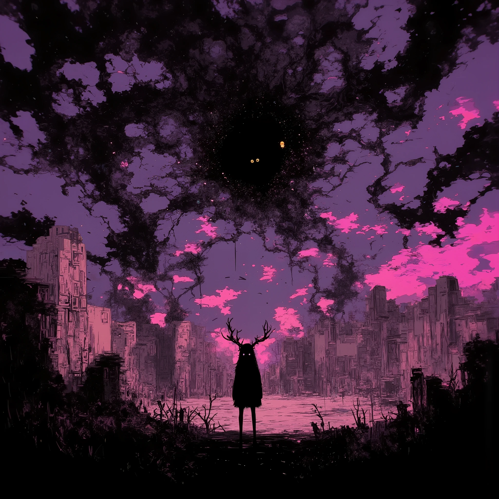   manga style digital illustration:1.5, broken sky  ,  Dramatic sky ,   Apocalyptic sky   ,  Конец lightа , Dark Clouds,  dramatic lighting,    creepy atmosphere   ,  movie, Dull color , sullen,  Dark, atmosphere ,  Complex cloud shapes  ,   textured clouds   , light,    volumetric lighting  ,   realistic, photo  realistic,  very detailed , 8 k,  masterpiece,  one girl standing in line alone 