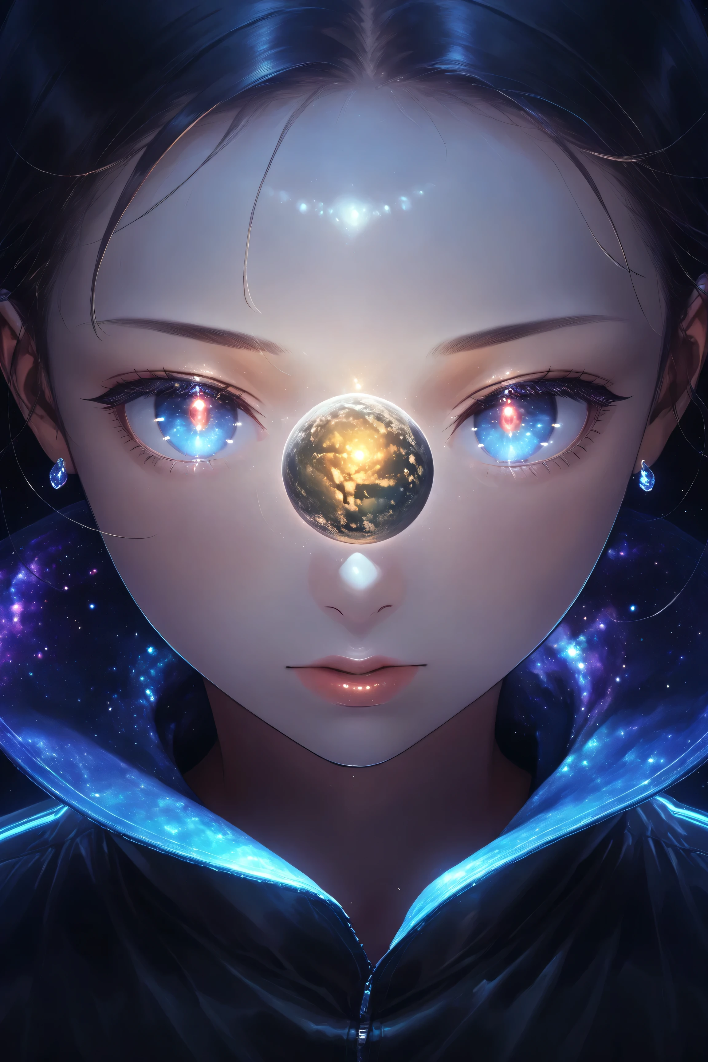 ((best quality)), ((masterpiece)), (detailed), perfect face, asian girl, surreal, sexy space clothes, in the illustrative style of moebius, spaceships, aliens, fantasy, sci-fi, graphic novel, line drawing, french retro, glowing gold eyes, eyes like jewels, eye focus, close up,