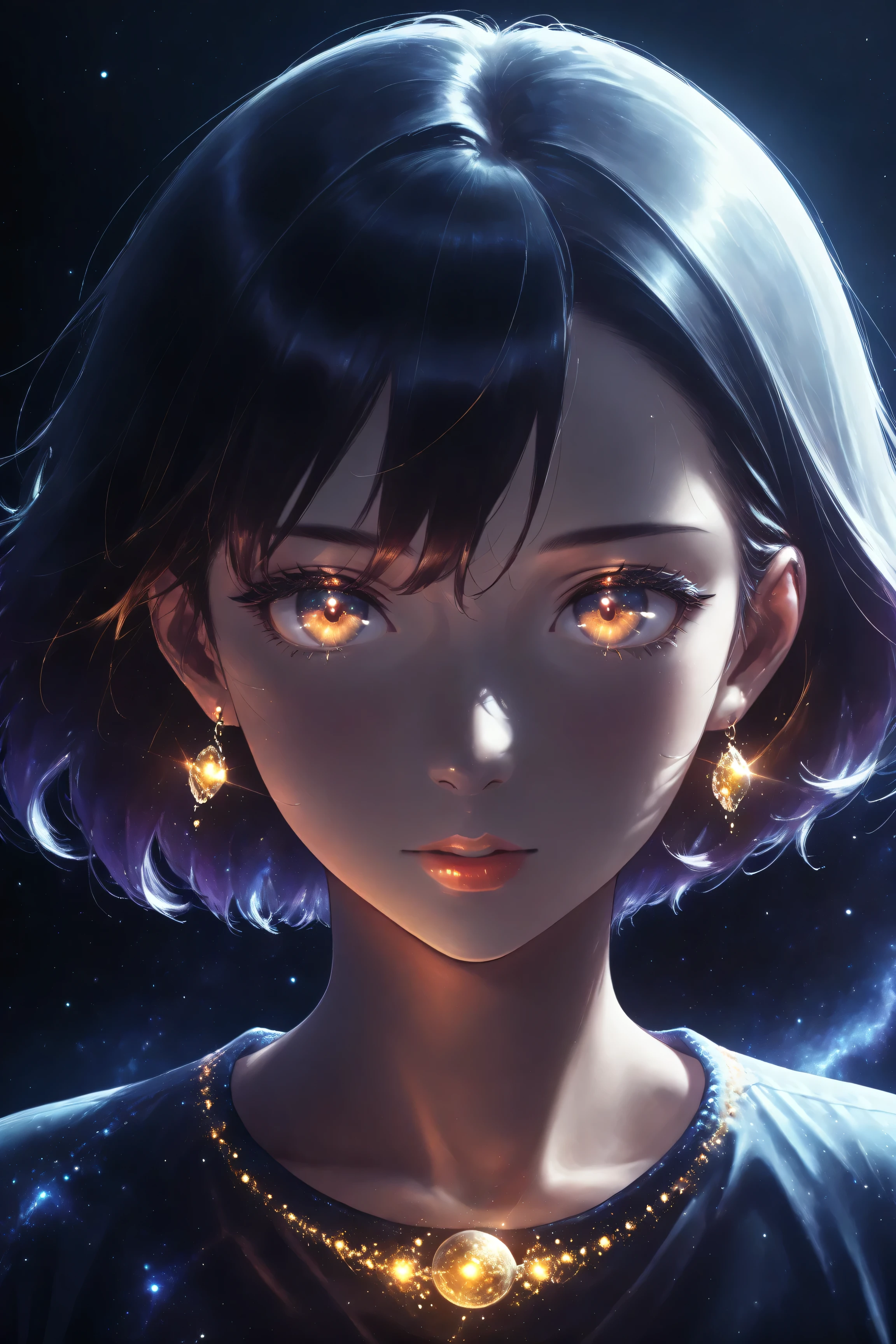 ((best quality)), ((masterpiece)), (detailed), perfect face, asian girl, surreal, sexy space clothes, in the illustrative style of moebius, spaceships, aliens, fantasy, sci-fi, graphic novel, line drawing, french retro, glowing gold eyes, eyes like jewels, eye focus, close up,