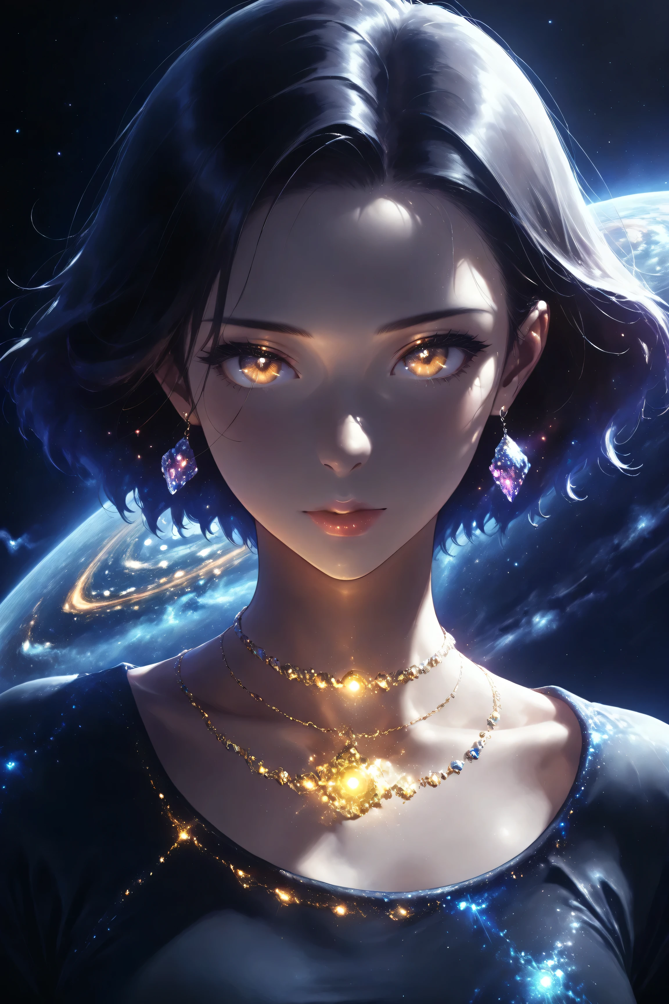 ((best quality)), ((masterpiece)), (detailed), perfect face, asian girl, surreal, sexy space clothes, in the illustrative style of moebius, spaceships, aliens, fantasy, sci-fi, graphic novel, line drawing, french retro, glowing gold eyes, eyes like jewels, eye focus, close up,