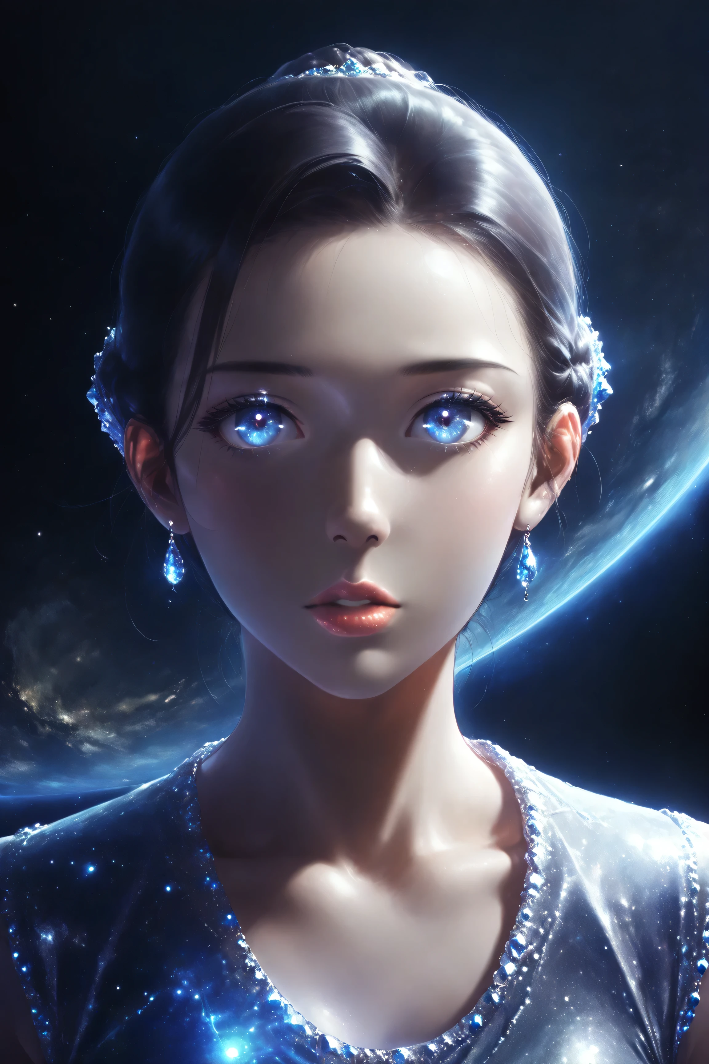 ((best quality)), ((masterpiece)), (detailed), perfect face, asian girl, surreal, sexy space clothes, in the illustrative style of moebius, spaceships, aliens, fantasy, sci-fi, graphic novel, line drawing, french retro, glowing gold eyes, eyes like jewels, eye focus, close up,