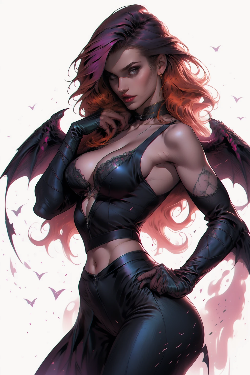 (best qualityer))), (((manga strokes))), woman black knight, black helmet, metal panties, medieval girl, Barbed wire garter belt, breasts covered with a metallic bra in the shape of bat wings, curly red hair, chains wrapped around the arm, metal gloves, great sword, medieval castle, fitness body, blood, nude belly, coxas nuas (((manga style))), violent, Manic, slenderbody, thin but strong, perfectbody, armor black, ornate metal sleeves, (( cowboy shot )). Intricate look with a huge medieval castle