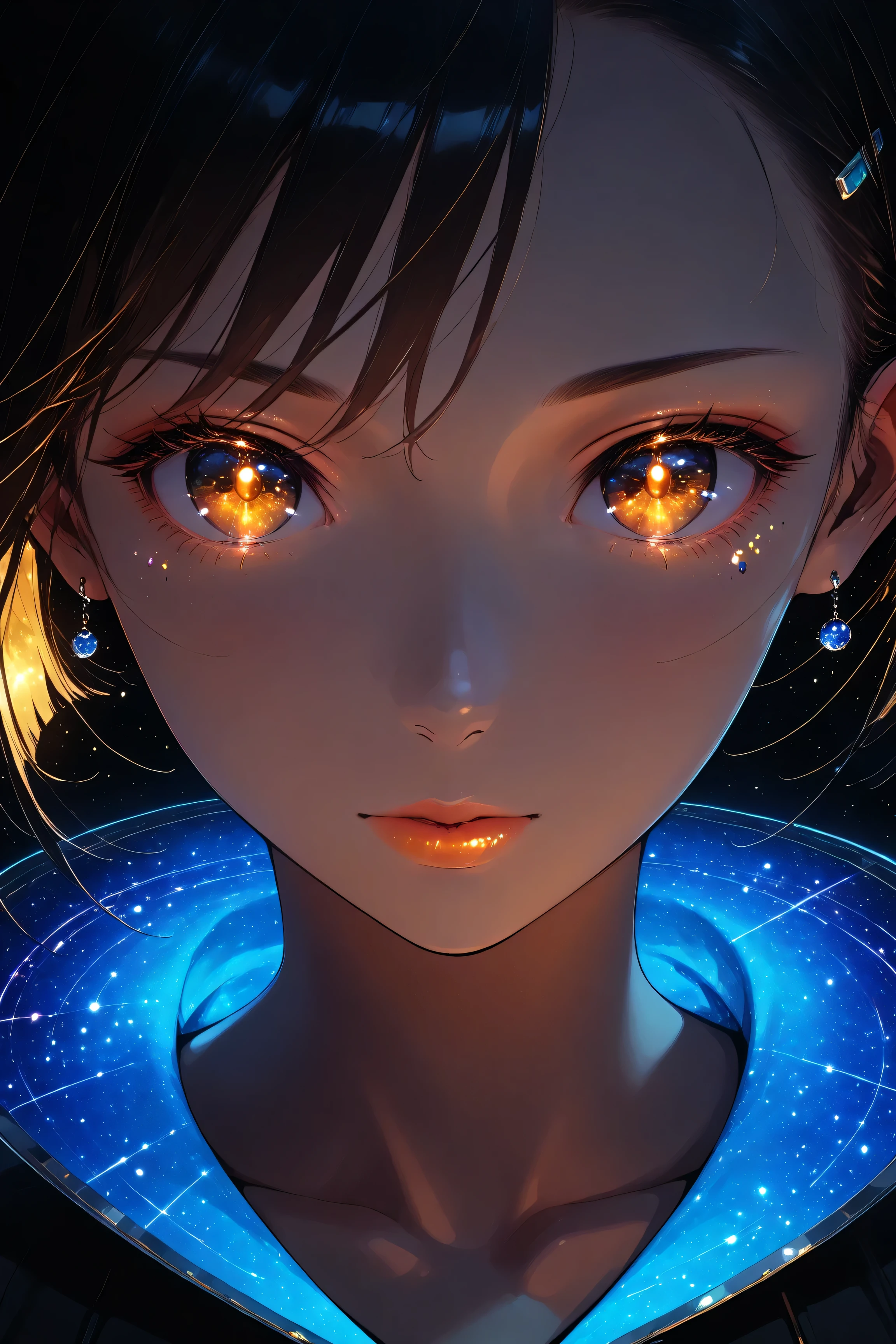 ((best quality)), ((masterpiece)), (detailed), perfect face, asian girl, surreal, sexy space clothes, in the illustrative style of moebius, spaceships, aliens, fantasy, sci-fi, graphic novel, line drawing, french retro, glowing gold eyes, eyes like jewels, eye focus, close up,