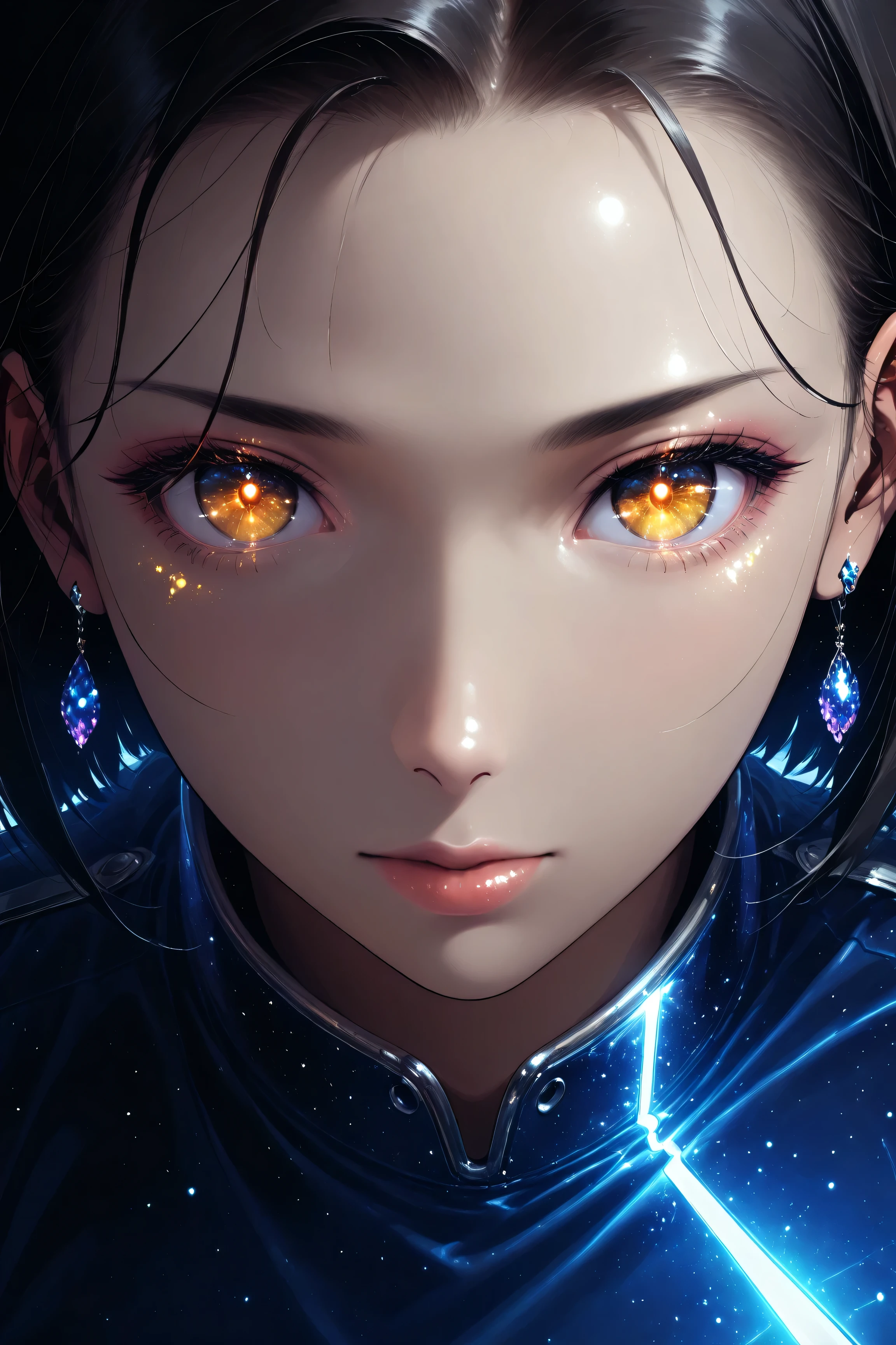 ((best quality)), ((masterpiece)), (detailed), perfect face, asian girl, surreal, sexy space clothes, in the illustrative style of moebius, spaceships, aliens, fantasy, sci-fi, graphic novel, line drawing, french retro, glowing gold eyes, eyes like jewels, eye focus, close up,