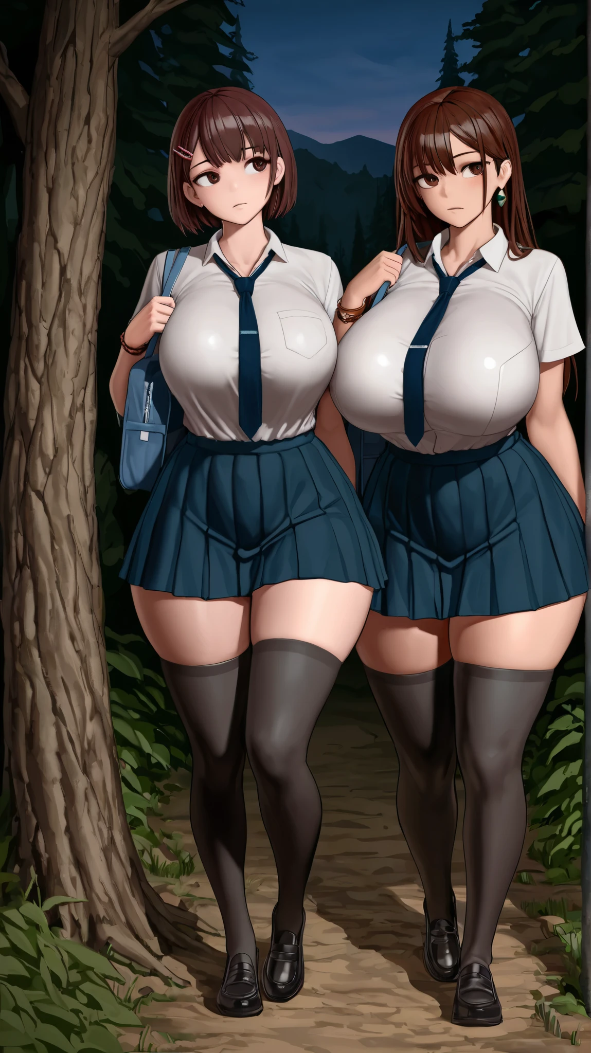 masterpiece, Highest quality, Very detailed, ((2 Very plump young women))
((Huge breasts))
((Very thick thighs))
(expensive)
(Cleavage)
(Short blonde side ponytail)
(blue eyes )
Are standing
(((Shoot from the front)))
(((Photograph the whole body)))
(Japanese School Uniform)
(white (work) shirt)
(Black mini skirt)
Tokyo, Japan