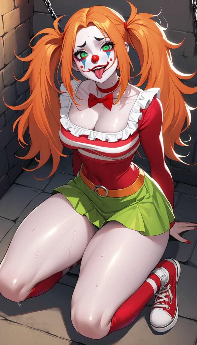 score_9, score_8_up, source_anime, best quality, nami, NAAmi, orange hair, orange eyes, long hair, large breasts, standing, looking at viewer, , red clothes, indoor, low angle, squatting, arms behind head, blush, from front, cleavage　nami (one piece), 1girl, high heels, meme attire, drinking glass, reverse bunnysuit, orange hair, reverse outfit, pasties, solo, , breasts, animal ears, rabbit ears, bow, cup, bowtie, tail, tray, navel, heart pasties, rabbit tail, long hair, open mouth, fake animal ears, full body,,reverse bunnysuit, maebari, pasties, ((((reverse bunnysuit))))bare waist,
