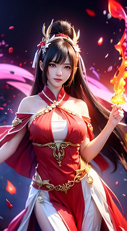 Anime – Woman in style in red and white costume with firestick, Yoko Matsugane(I don't know about the fire dance), mai shiranui, goddess of Japan, Anime girl cosplay, kitsune holding torch, hot fire goddess, cosplay foto, Beautiful maiden, Anime Cosplay, beautiful alluring anime woman, Seductive Anime Girl, Ayaka Cosplay, real life anime girl