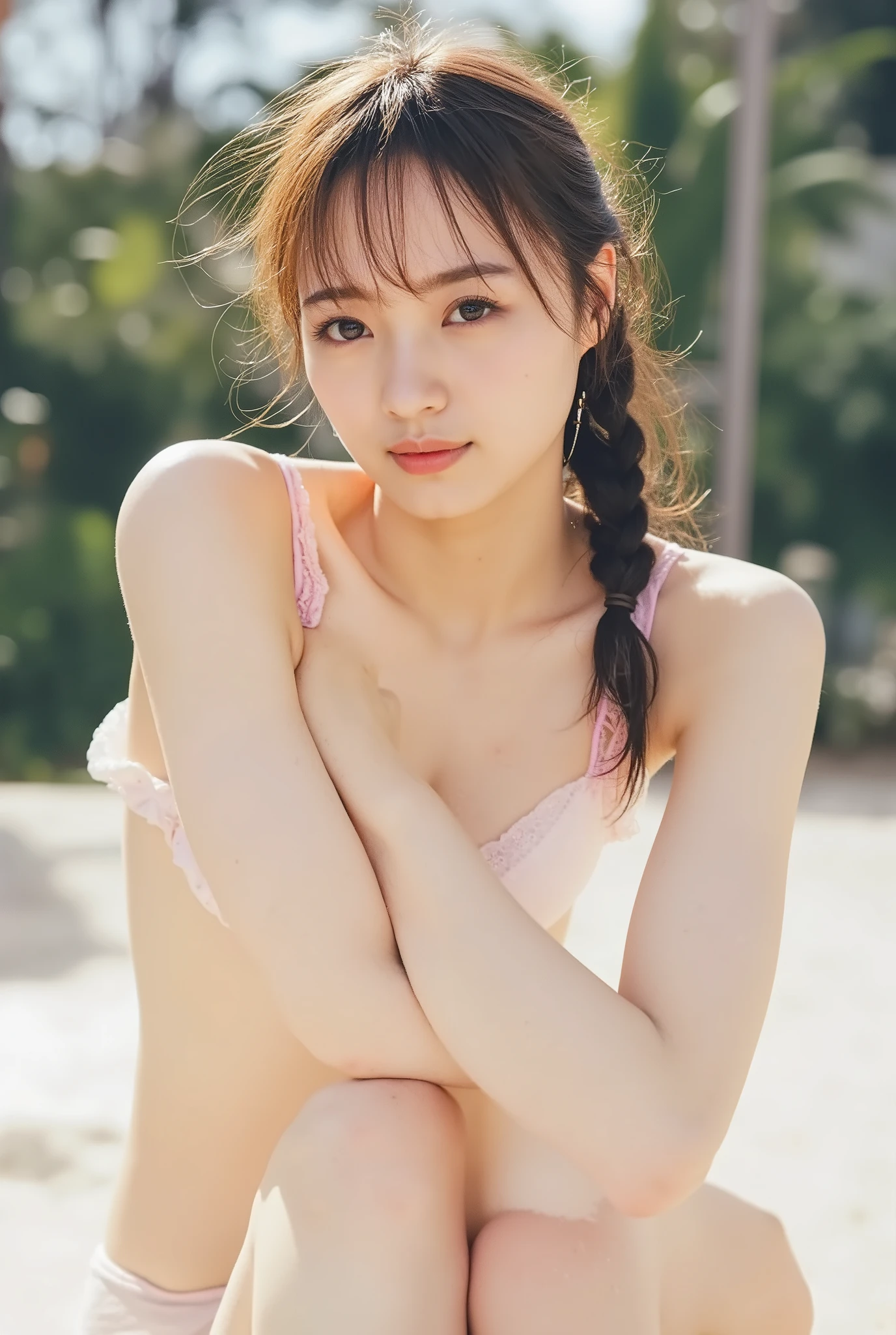Watch NSFW's 1 .2, from below:1.4,Front focus:1.5,(8k RAW photo,Live Shooting, best quality, masterpiece:1.37), Extreme light and shadow, full body shot :1.5, Detailed clavicle, thin due to small things necklace, earrings for a woman alone,(( 1 girl)), Japanese idol,(Alone), 3d,( camera )), Perfect anatomy,break(( review),(Brown brown long hair )),bangs:1.4,(( Brown Eyes )),(Grin:0.5), ( happy :0.9),Big Breasts, clevis, underbust:1.6,( thin due to small things necklace, earrings for a woman alone),break((Stripes),( wears a transparent micro bikini),( white micro bikini )),Majora:1.2, camel toe :1.4,break(Sit-in, spreads legs),break (Bali Beach, the shining sun , Blue Sea, Baiyun)