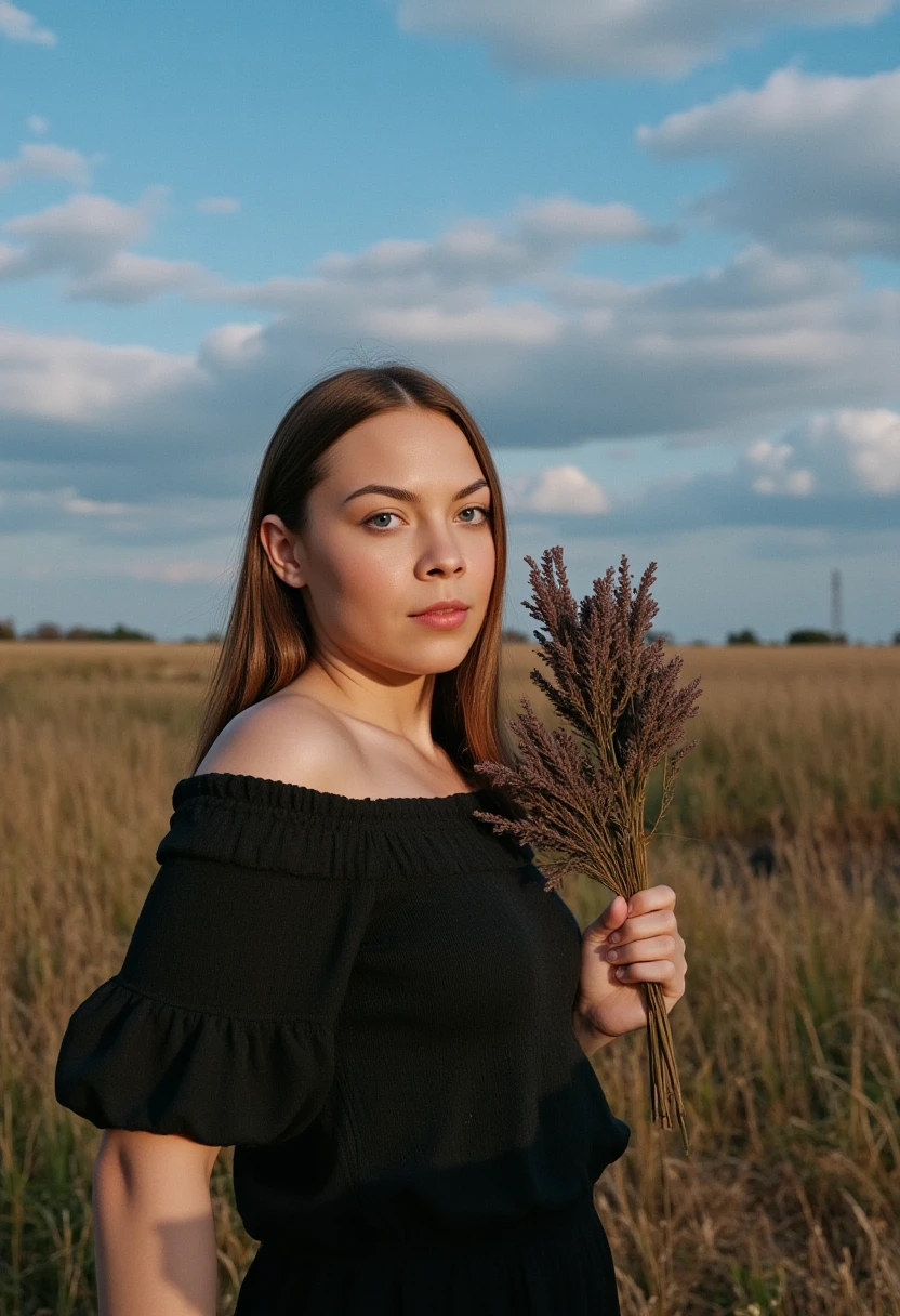 arafed woman in a black dress standing in a field, a portrait by Emma Andijewska, instagram, antipodeans, yelena belova, anastasia ovchinnikova, viktoria gavrilenko, aleksandra waliszewska, anna nikonova aka newmilky, olga buzova, portrait sophie mudd, anna nikonova