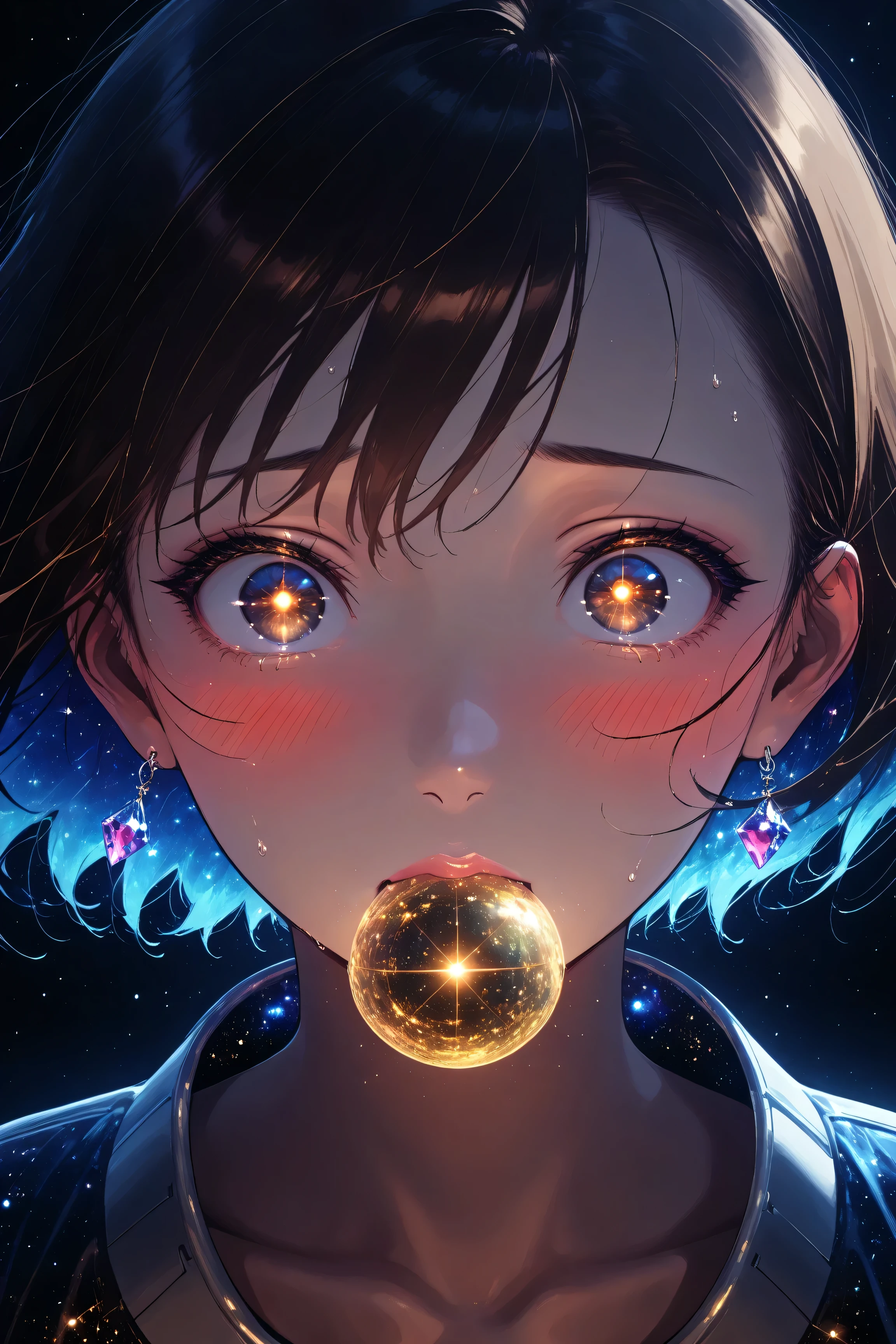 ((best quality)), ((masterpiece)), (detailed), perfect face, asian girl, surreal, sexy space clothes, in the illustrative style of moebius, spaceships, aliens, fantasy, sci-fi, graphic novel, line drawing, french retro, glowing gold eyes, eyes like jewels, eye focus, close up, ahegao, heavy blushing, cross-eyed,