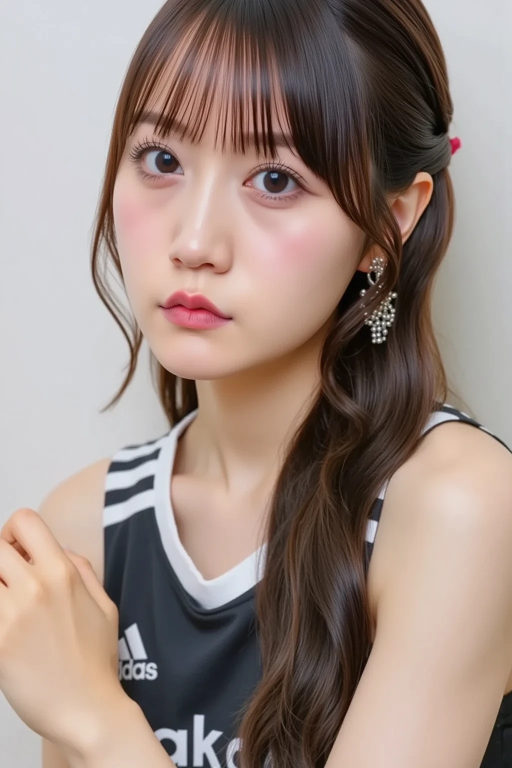 (8K, RAW Photos, Highest quality, masterpiece)、Anatomically correct、slim、cute、Baby Face、One girl、(14 years old)、(Face shot close up)、French Braid、(Geometric Background:1.5)