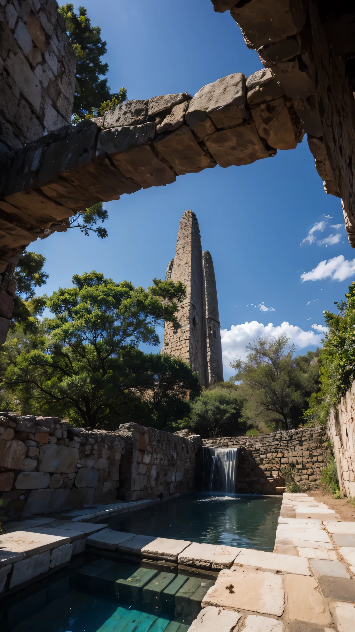 Masterpiece, Highest Quality , High Quality African Great Zimbabwe Ruins , Detailed CG Unity 8K Wallpaper , landscape, Outdoors,Sky and Clouds,Temple built by hollowing out a monolith 、 Great Zimbabwe ruins inside a hole, Color Difference, photorealism , very detailed, Artstation Trend , CGSociety Trends。